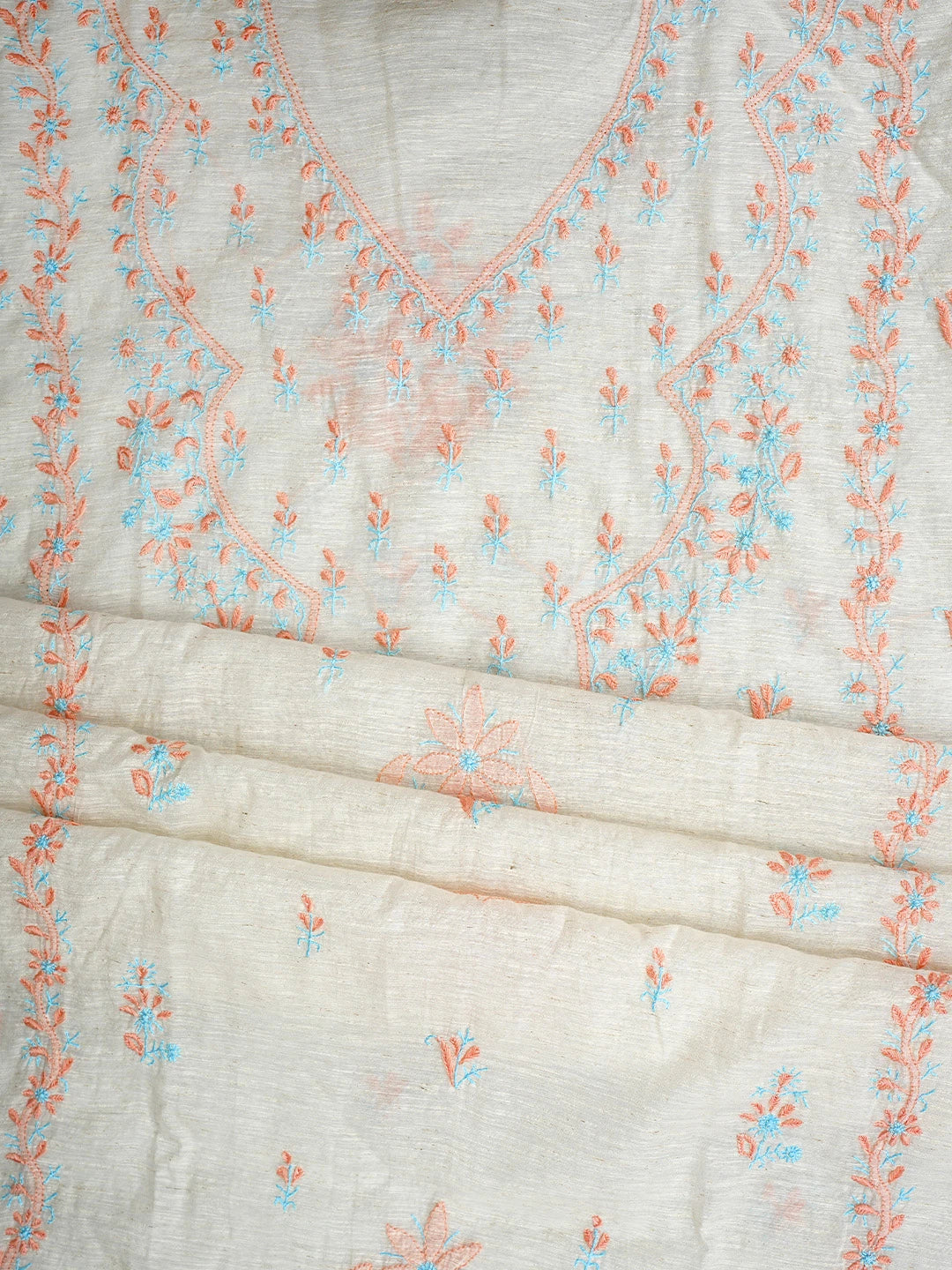 Ada Hand Embroidered Ivory White Khadi Chanderi Lucknowi Chikankari Semi-Stitched Kurta Dupatta Set 01A896607
