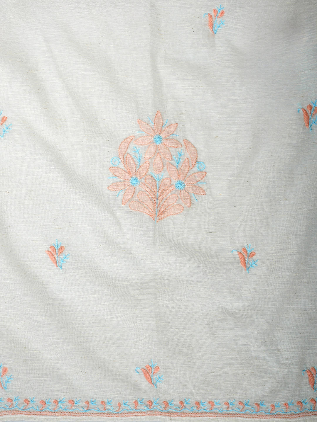 Ada Hand Embroidered Ivory White Khadi Chanderi Lucknowi Chikankari Semi-Stitched Kurta Dupatta Set 01A896607
