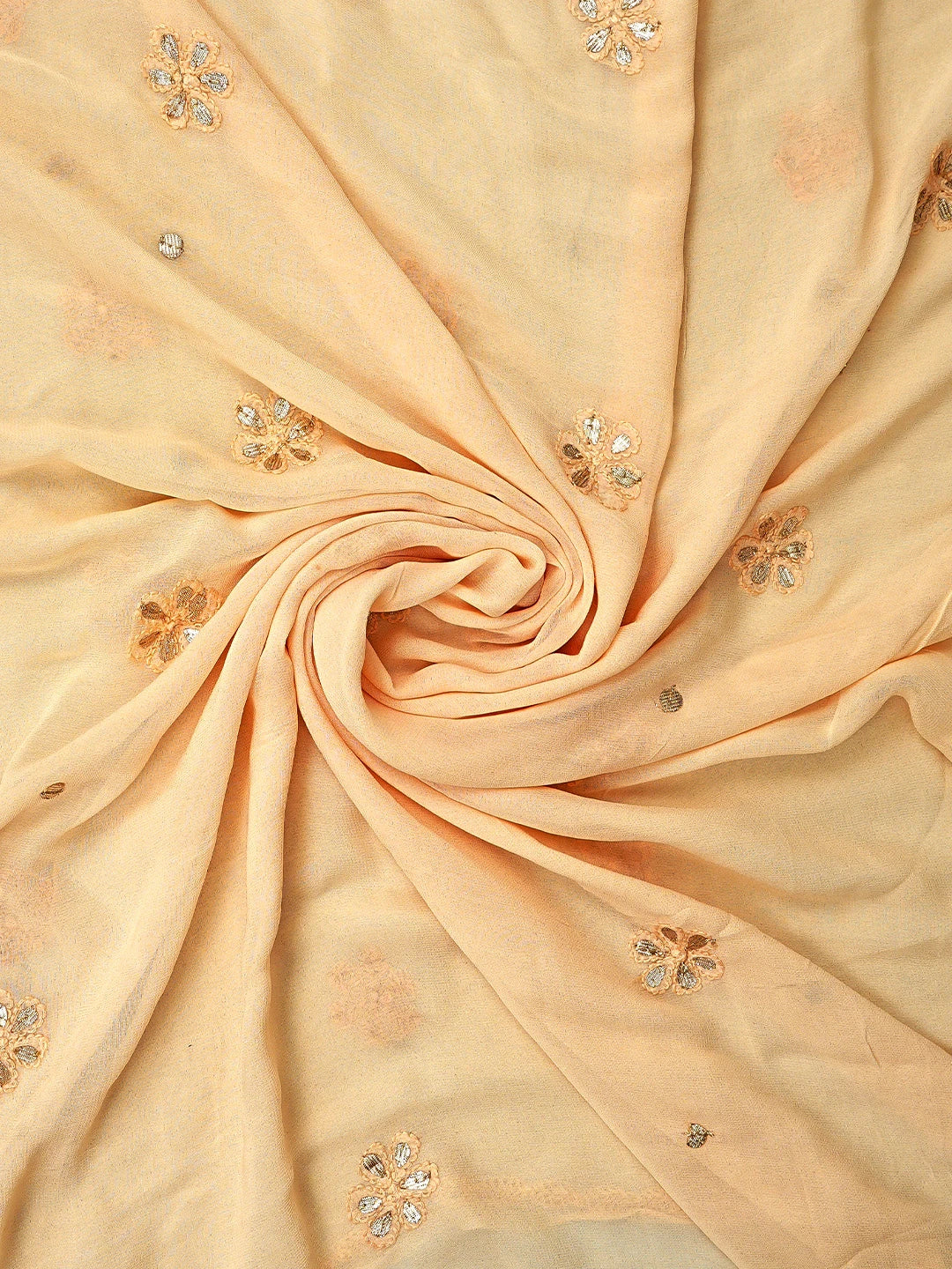 Ada Hand Embroidered Light Peach Viscose Groegette lucknowi Chikankari Unstitched Kurta Dupatta Set With Gota Patti Work 01A778501