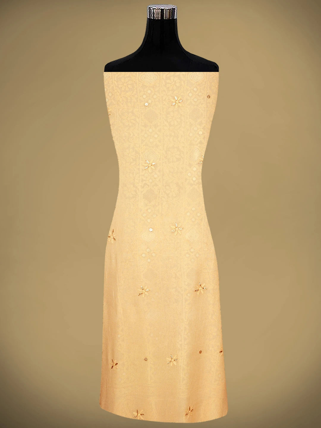 Ada Hand Embroidered Light Peach Viscose Groegette lucknowi Chikankari Unstitched Kurta Dupatta Set With Gota Patti Work 01A778501