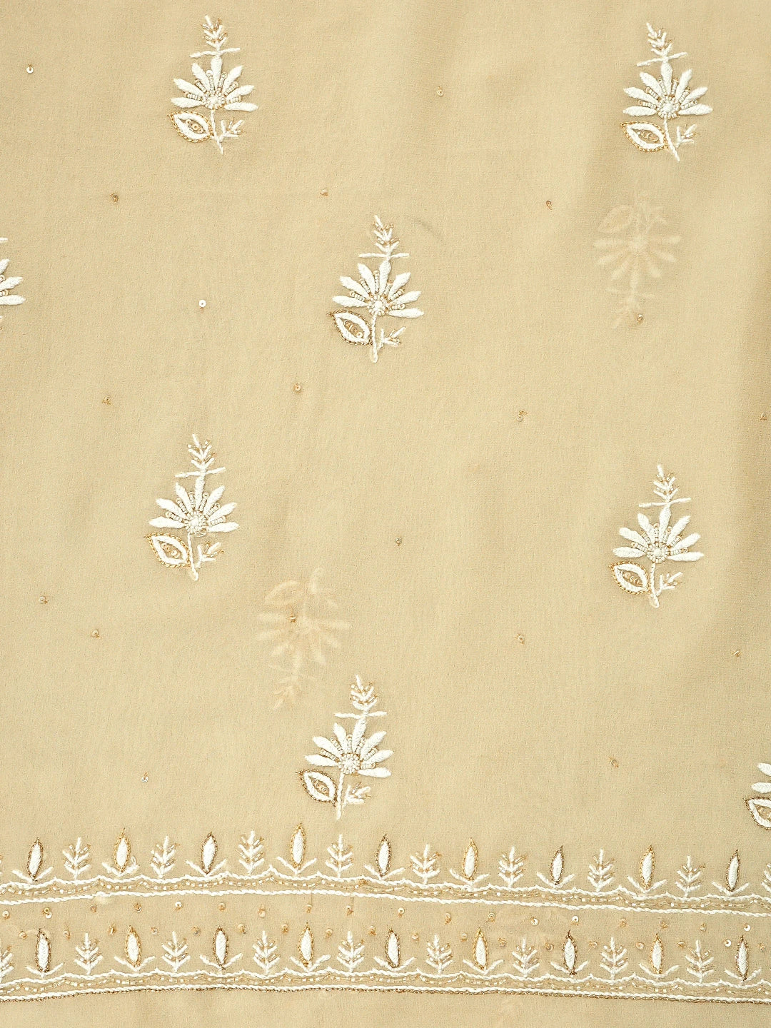 Ada Hand Embroidered Light Fawn Pure Georgette Lucknowi Chikankari Unstitched Kurta Dupatta Set With Cutdana Work 01A805682