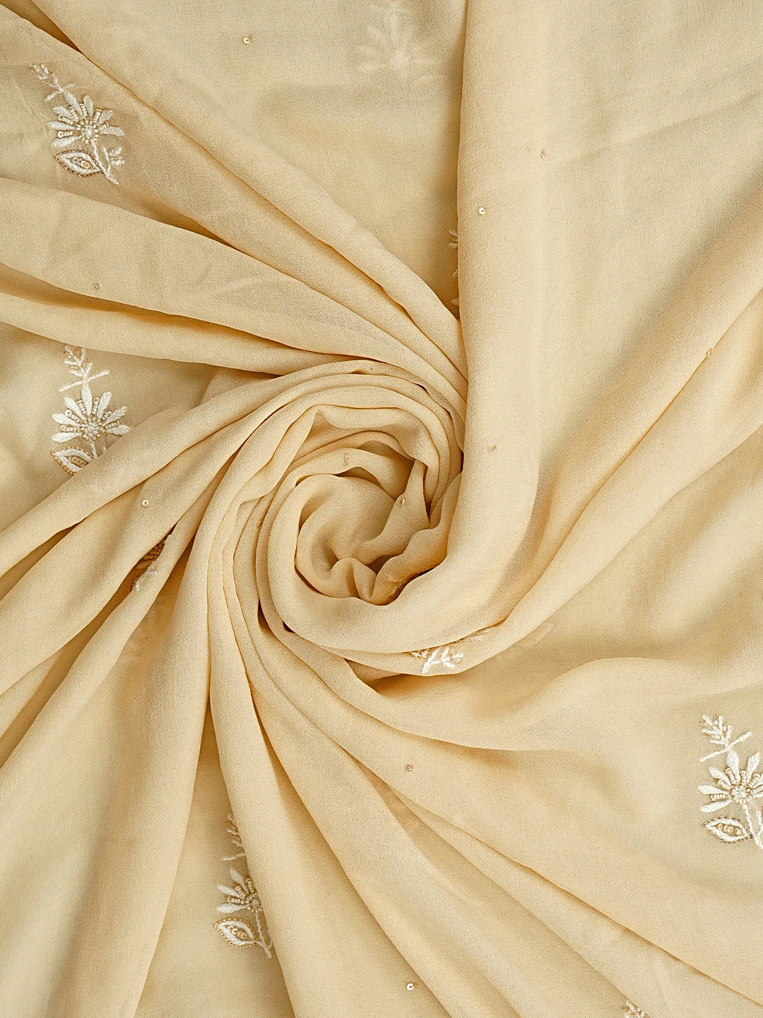 Ada Hand Embroidered Light Fawn Pure Georgette Lucknowi Chikankari Unstitched Kurta Dupatta Set With Cutdana Work 01A805682
