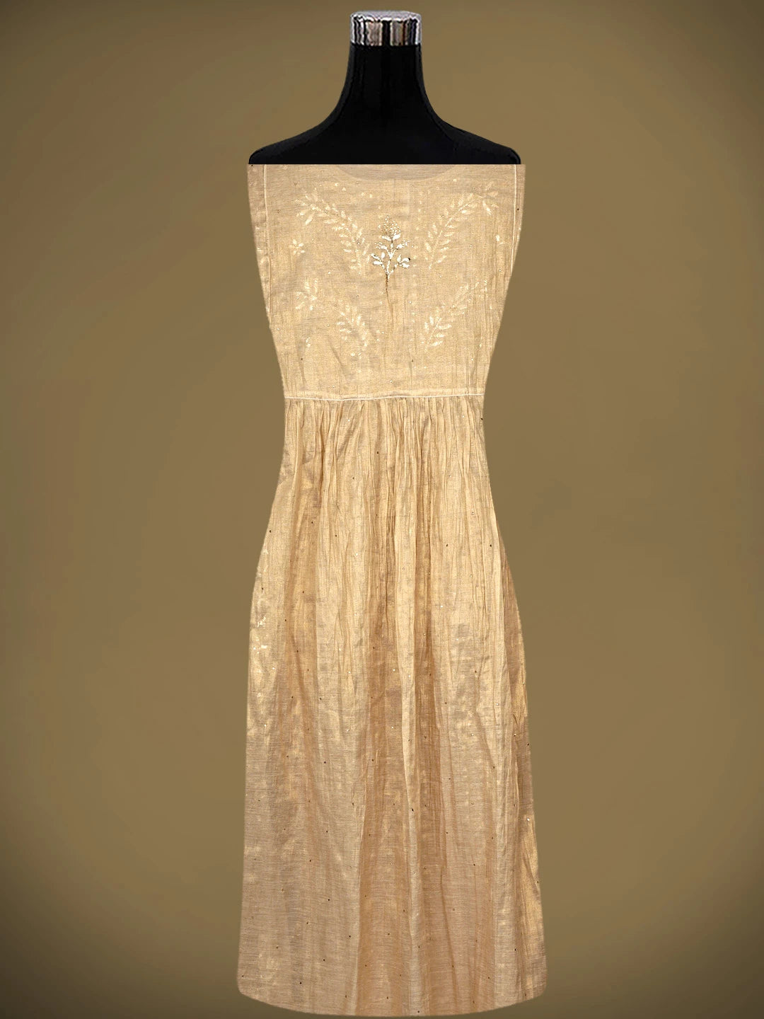 Ada Hand Embroidered Fawn Tissue Semi-Stitched A-Line Kurta Dupatta Set With Muqaish/Mukaish Work 01A961993
