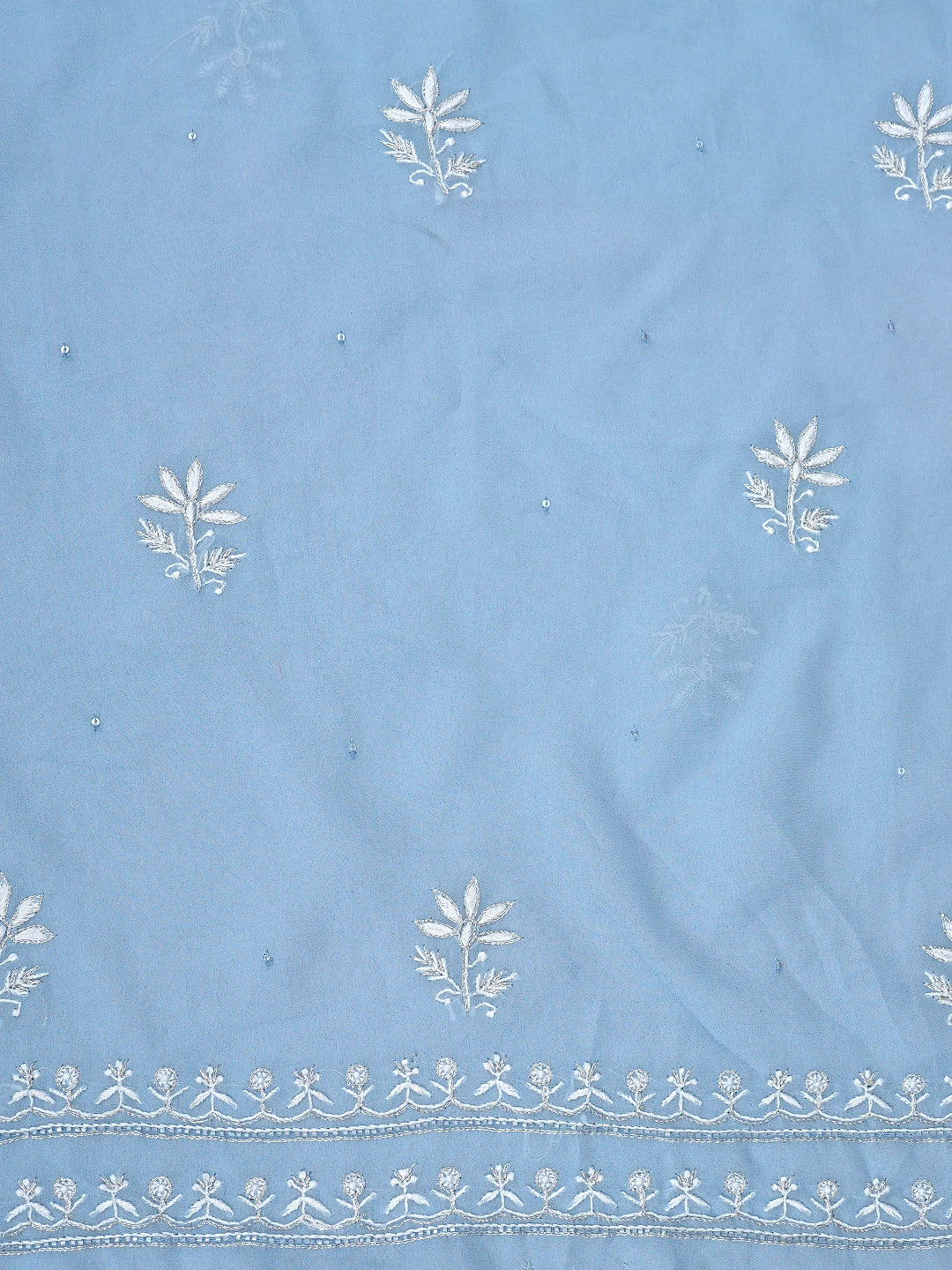 Ada Hand Embroidered Baby Blue Viscose Georgette Lucknowi Chikankari Unstitched Kurta Dupatta Set With Cutdana Work 01A865535