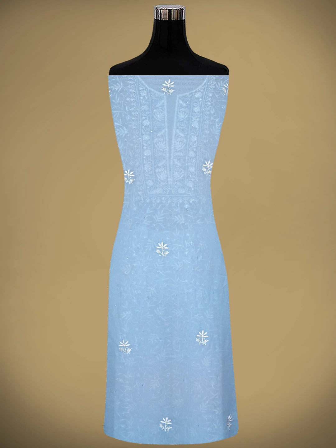 Ada Hand Embroidered Baby Blue Viscose Georgette Lucknowi Chikankari Unstitched Kurta Dupatta Set With Cutdana Work 01A865535