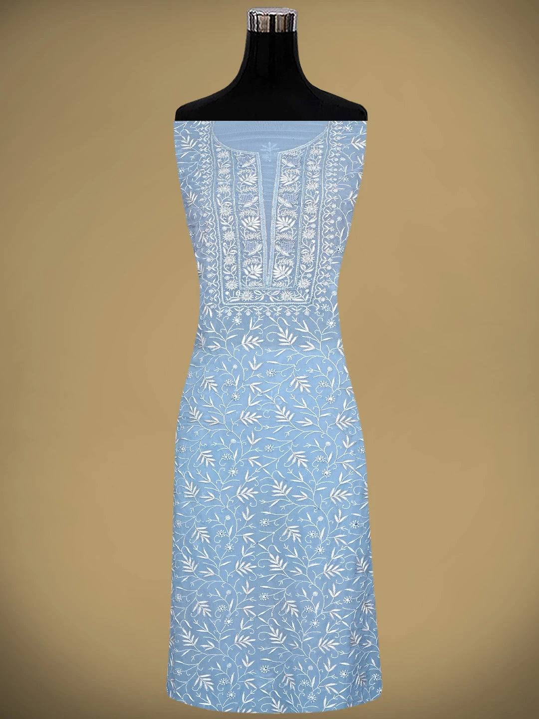 Ada Hand Embroidered Baby Blue Viscose Georgette Lucknowi Chikankari Unstitched Kurta Dupatta Set With Cutdana Work 01A865535