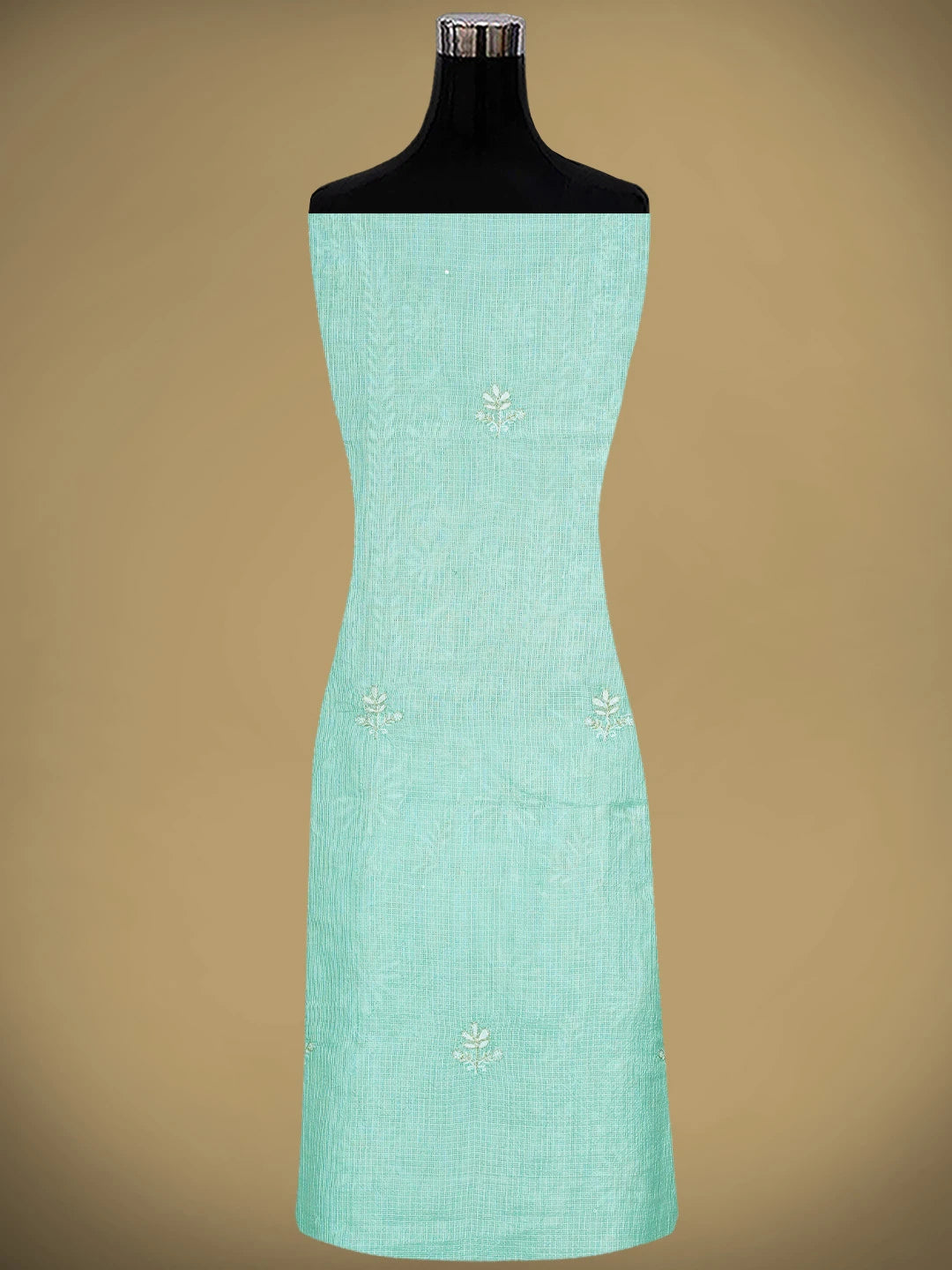 Ada Hand Embroidered Sea Green Kota Silk Lucknowi Chikankari Unstitched Kurta Dupatta Set With Zari Taar Work 01A890981