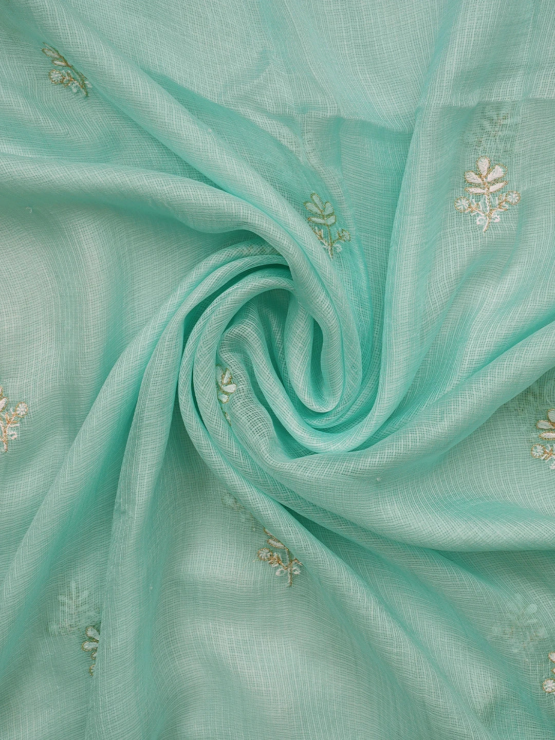 Ada Hand Embroidered Sea Green Kota Silk Lucknowi Chikankari Unstitched Kurta Dupatta Set With Zari Taar Work 01A890981
