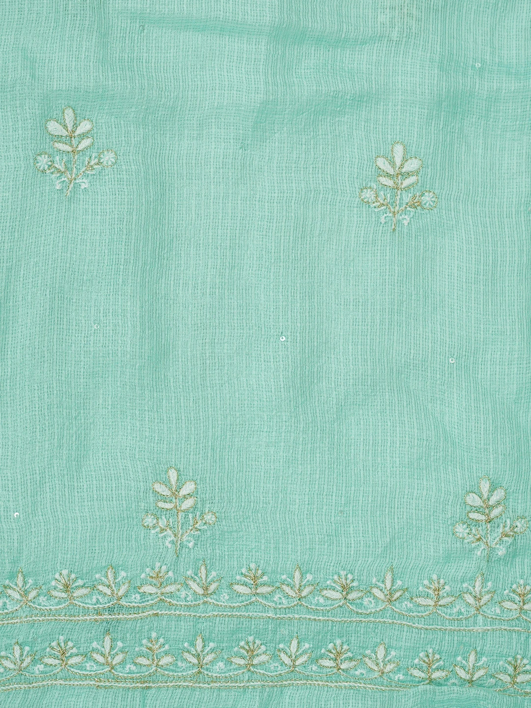 Ada Hand Embroidered Sea Green Kota Silk Lucknowi Chikankari Unstitched Kurta Dupatta Set With Zari Taar Work 01A890981