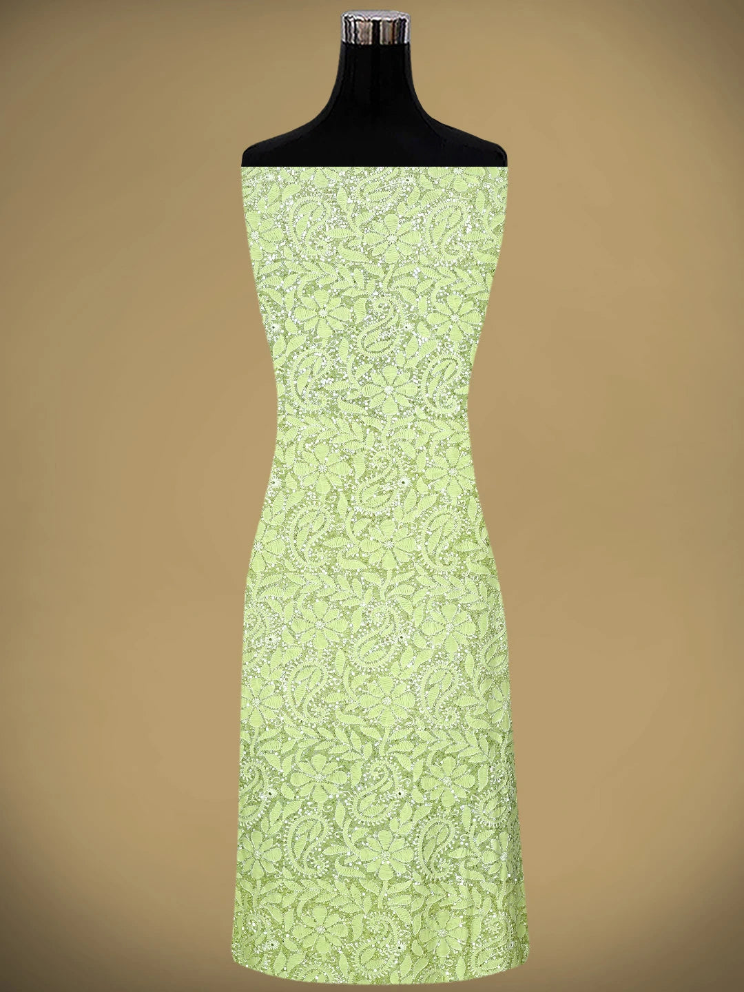 Ada Hand Embroidered Green Pure Georgette Lucknowi Chikankari Unstitched Kurta Dupatta Set With Sequinned Work 01A654937