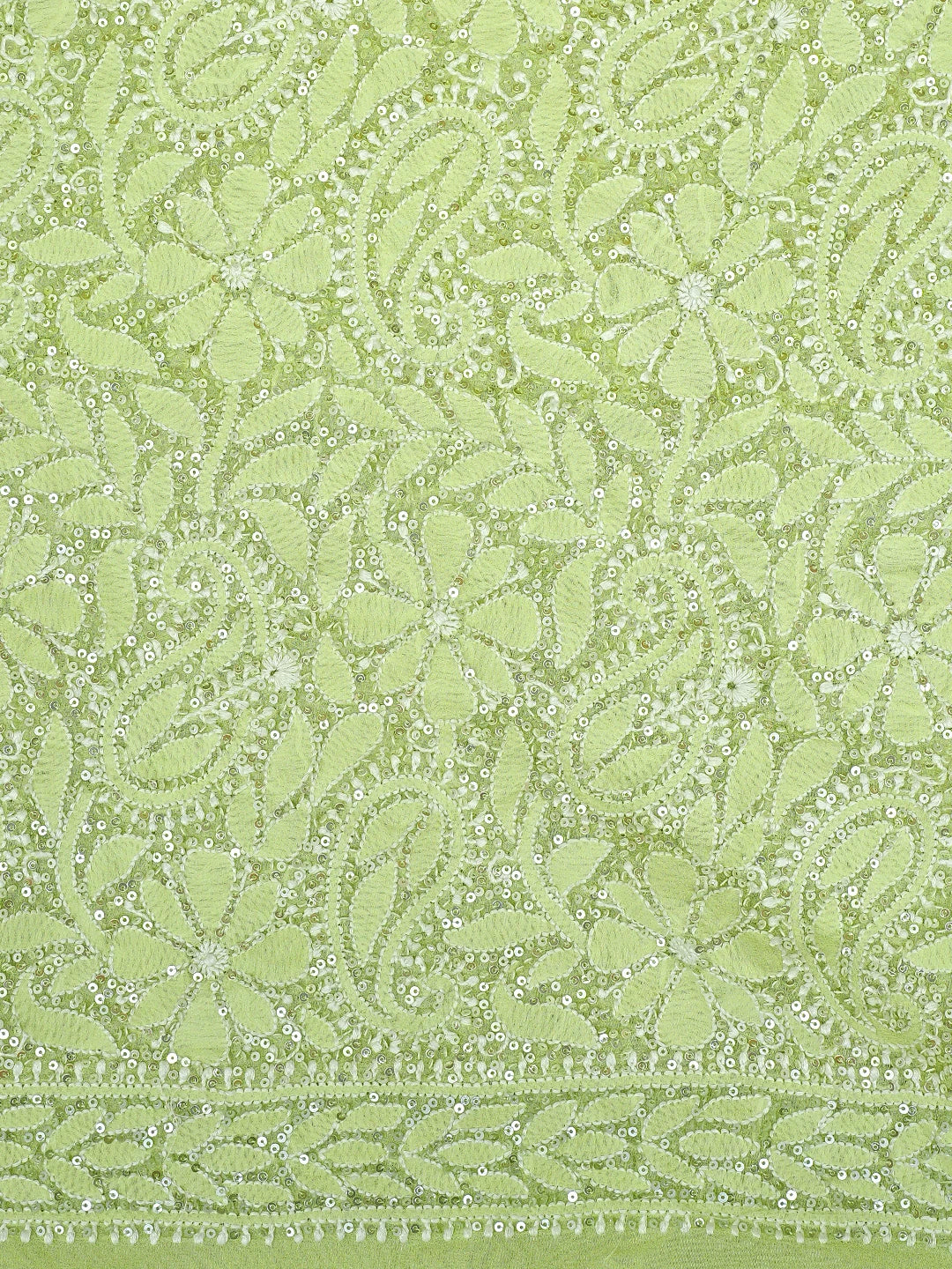 Ada Hand Embroidered Green Pure Georgette Lucknowi Chikankari Unstitched Kurta Dupatta Set With Sequinned Work 01A654937