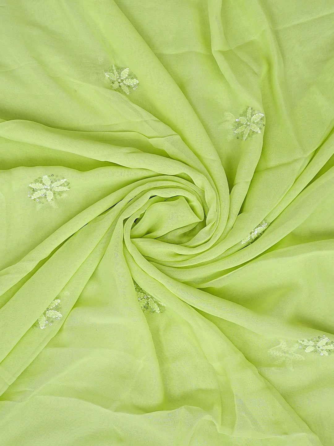 Ada Hand Embroidered Green Pure Georgette Lucknowi Chikankari Unstitched Kurta Dupatta Set With Sequinned Work 01A654937