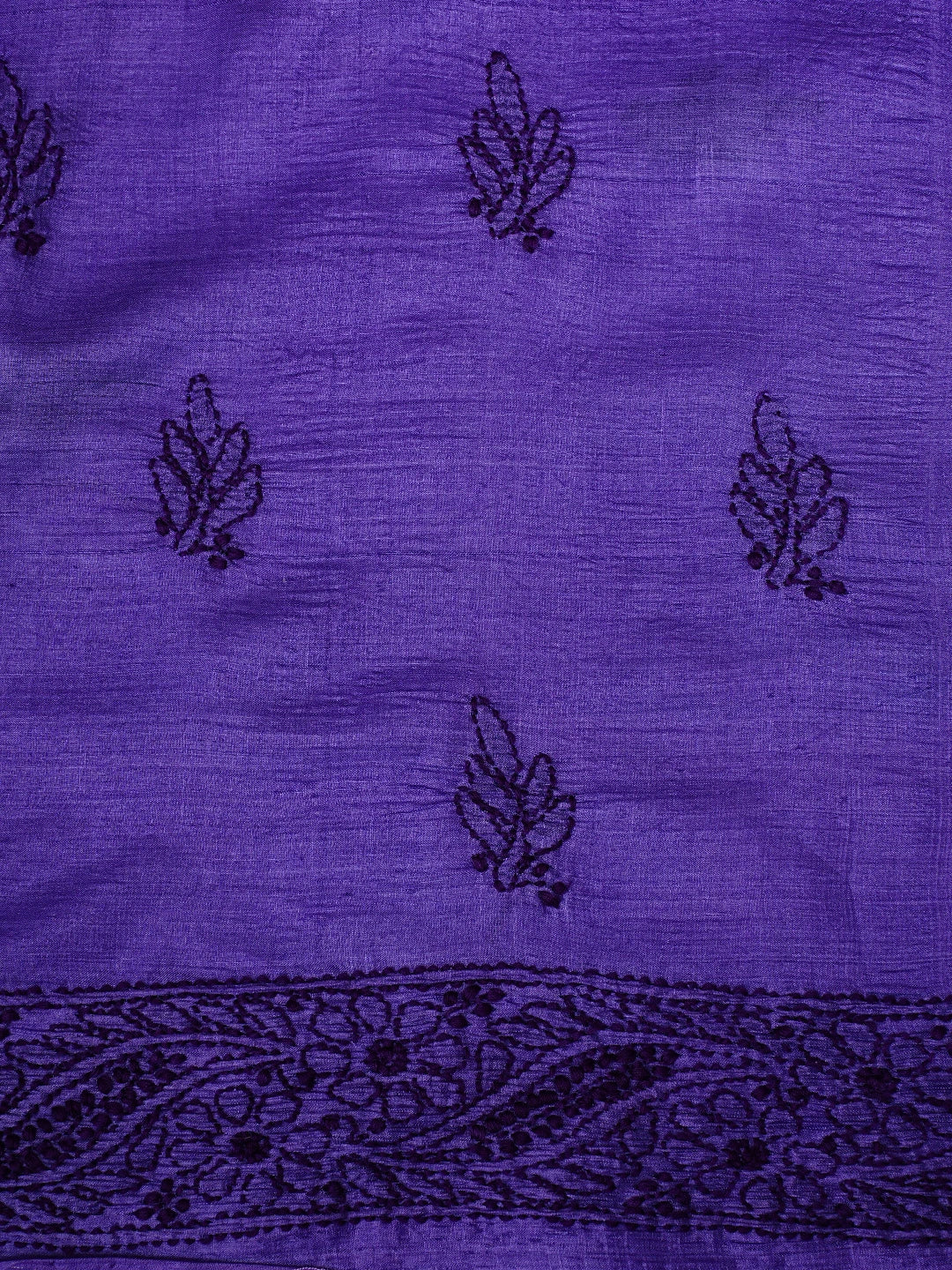 Ada Hand Embroidered Dark Indigo Tusser Silk Lucknowi Chikankari Unstitched Suit Piece 01A763487