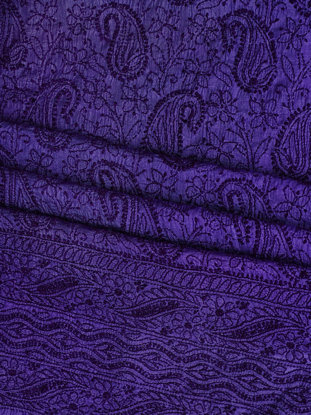 Ada Hand Embroidered Dark Indigo Tusser Silk Lucknowi Chikankari Unstitched Suit Piece 01A763487