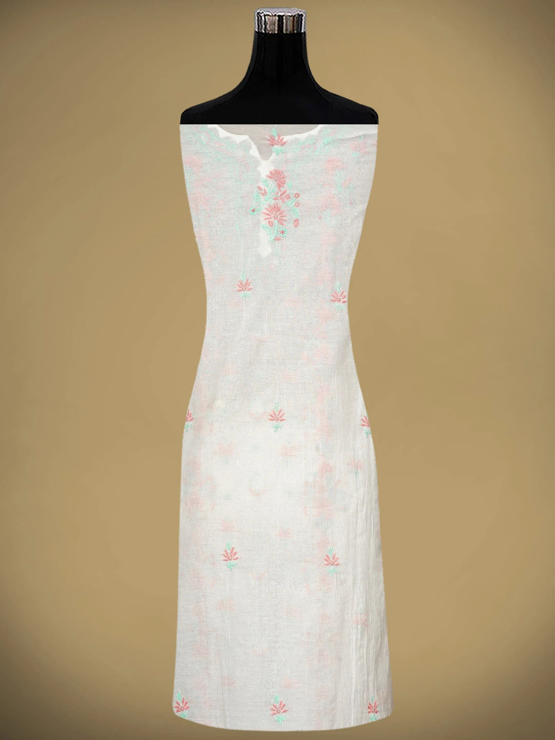 Ada Hand Embroidered Floral Whte Chanderi Lucknowi Chikankari Semi-Stitched Kurta Dupatta Set 01A943653
