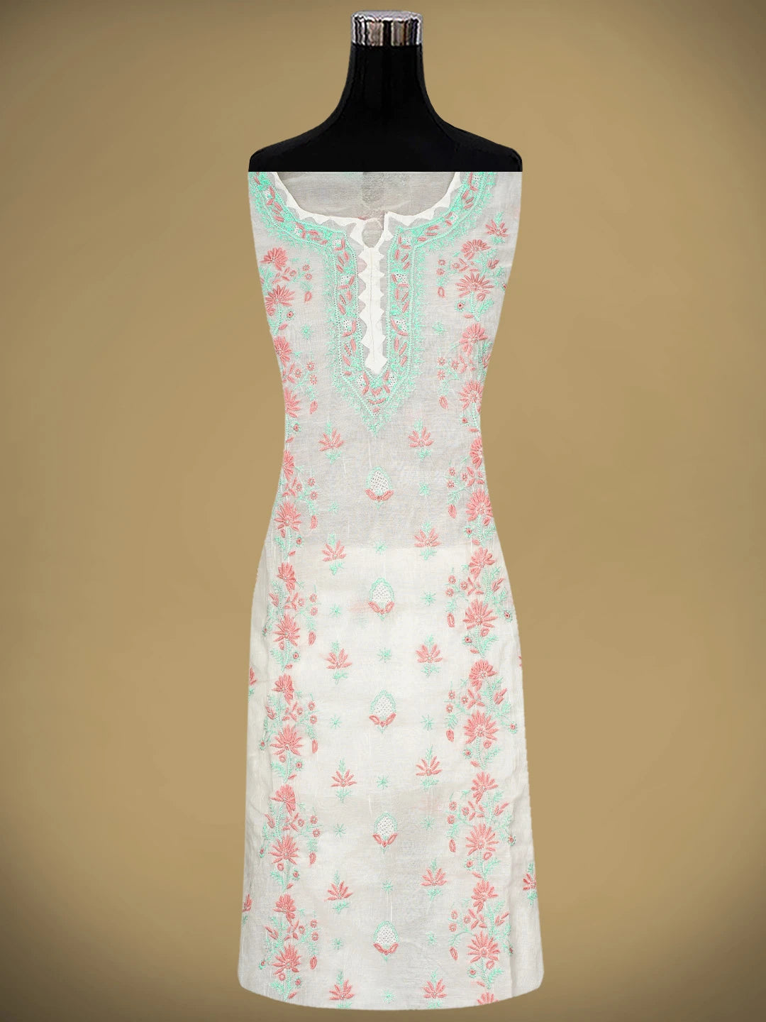 Ada Hand Embroidered Floral Whte Chanderi Lucknowi Chikankari Semi-Stitched Kurta Dupatta Set 01A943653