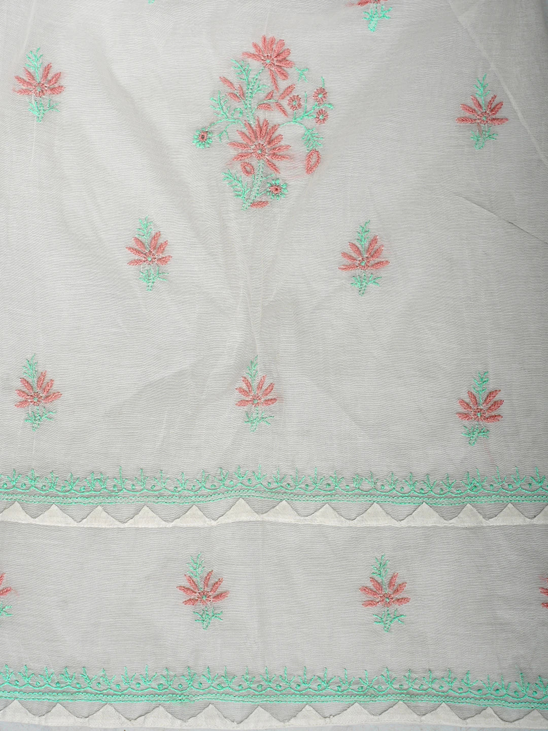 Ada Hand Embroidered Floral Whte Chanderi Lucknowi Chikankari Semi-Stitched Kurta Dupatta Set 01A943653