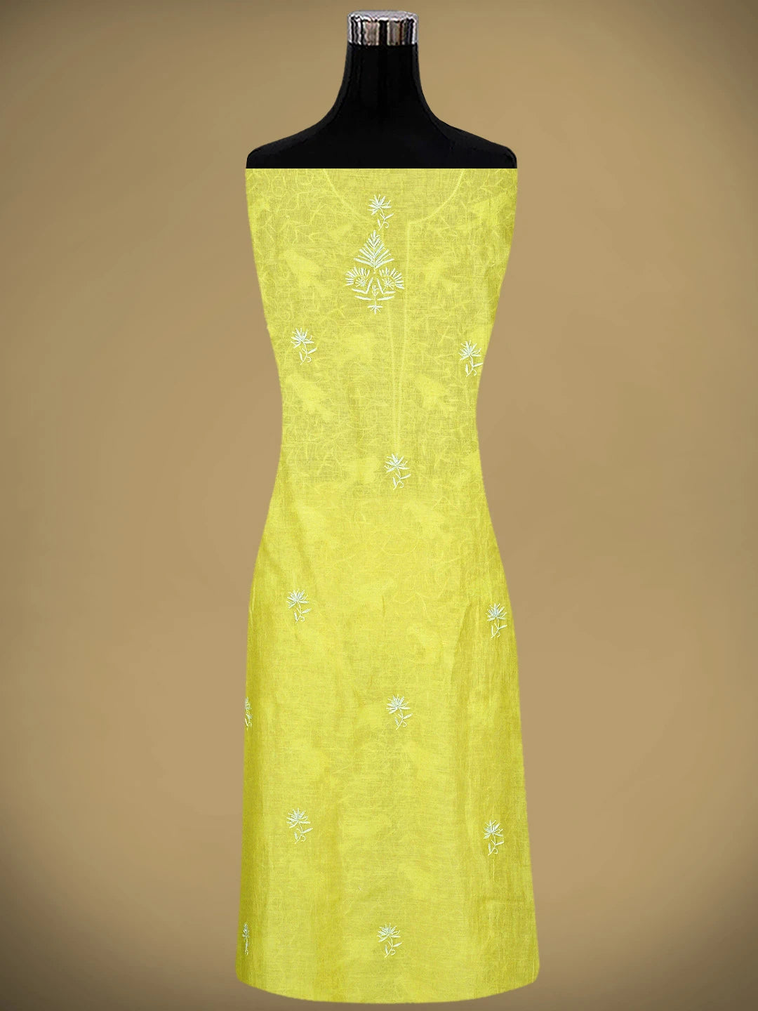 Ada Hand Embroidered Lime Green Chanderi Lucknowi Chikankari Unstitched Kurta Dupatta Set With Cutdana Work 01A818459