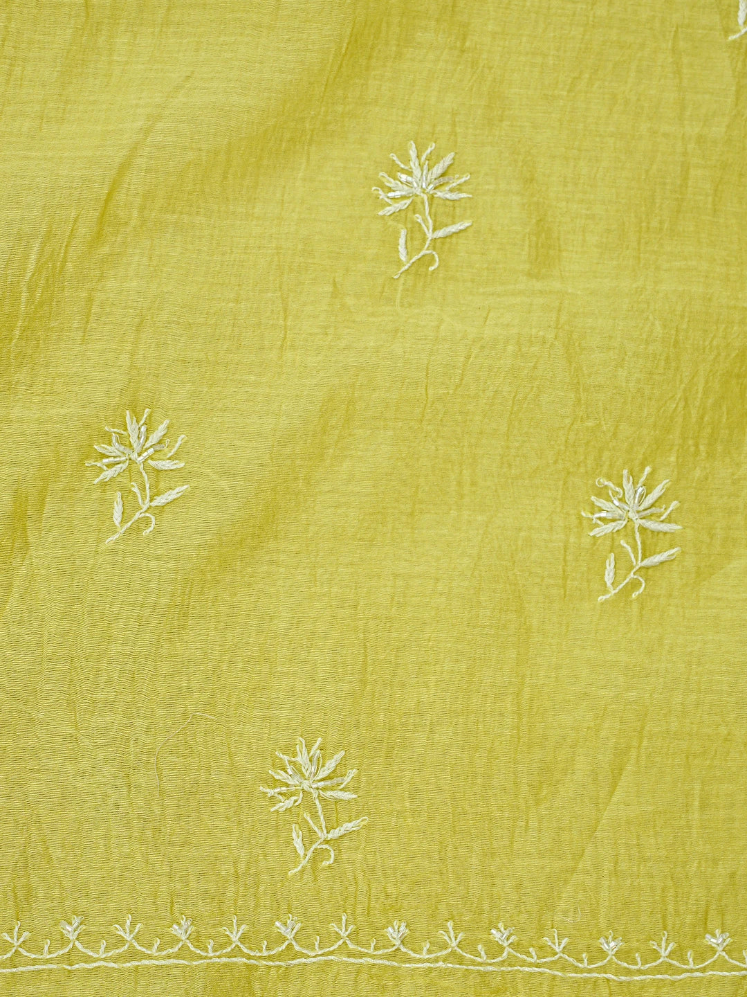 Ada Hand Embroidered Lime Green Chanderi Lucknowi Chikankari Unstitched Kurta Dupatta Set With Cutdana Work 01A818459
