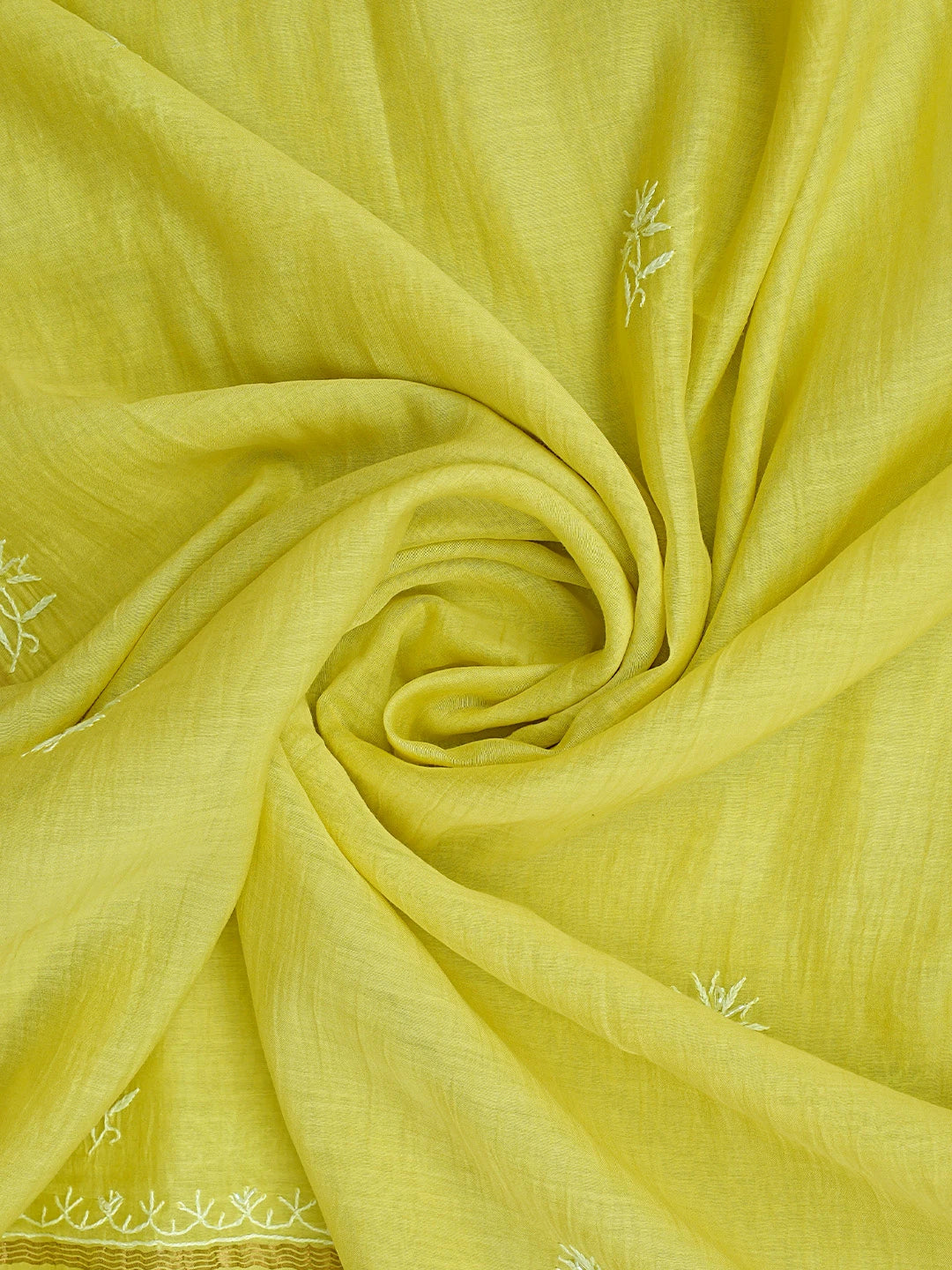 Ada Hand Embroidered Lime Green Chanderi Lucknowi Chikankari Unstitched Kurta Dupatta Set With Cutdana Work 01A818459