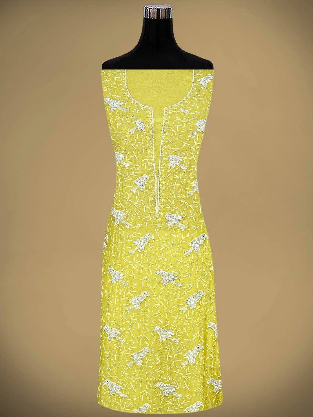 Ada Hand Embroidered Lime Green Chanderi Lucknowi Chikankari Unstitched Kurta Dupatta Set With Cutdana Work 01A818459