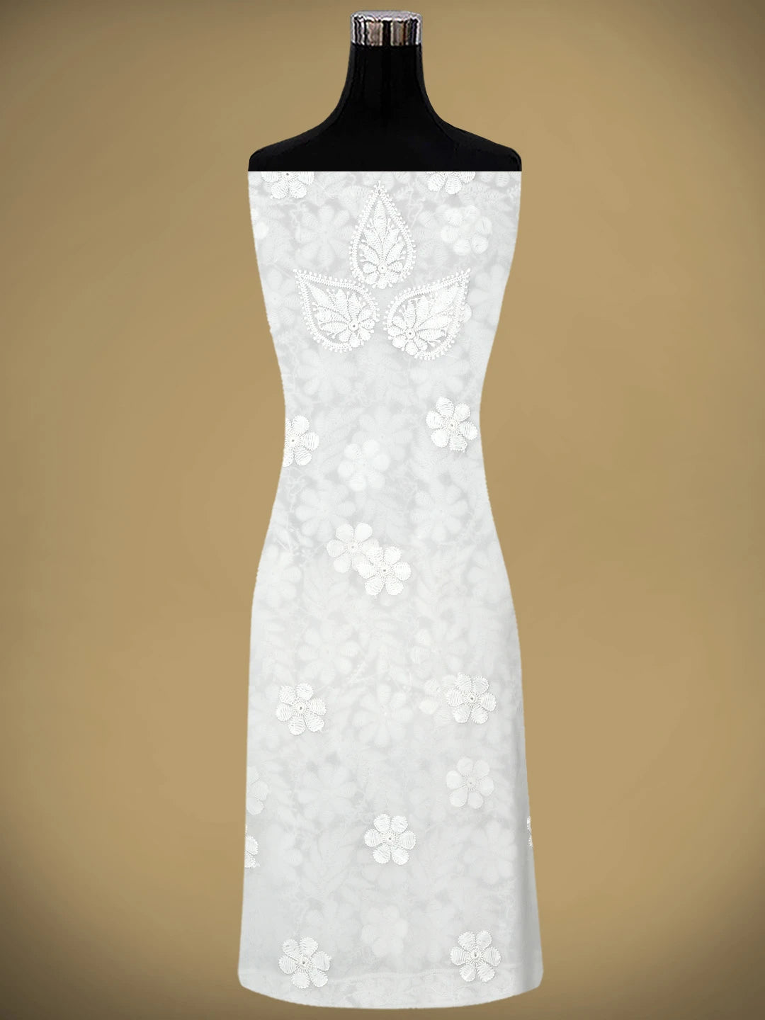 Ada Hand Embroidered White Faux Georgette Lucknowi Chikankari Unstitched Suit Piece 01A509151