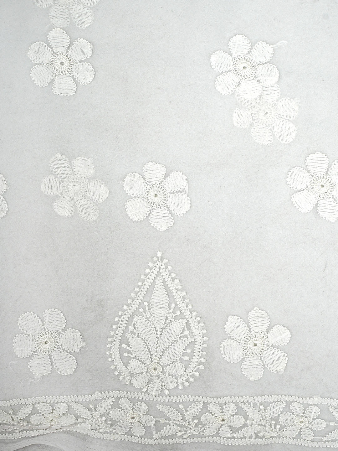 Ada Hand Embroidered White Faux Georgette Lucknowi Chikankari Unstitched Suit Piece 01A509151