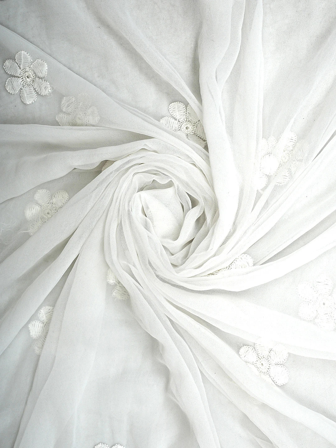 Ada Hand Embroidered White Faux Georgette Lucknowi Chikankari Unstitched Suit Piece 01A509151