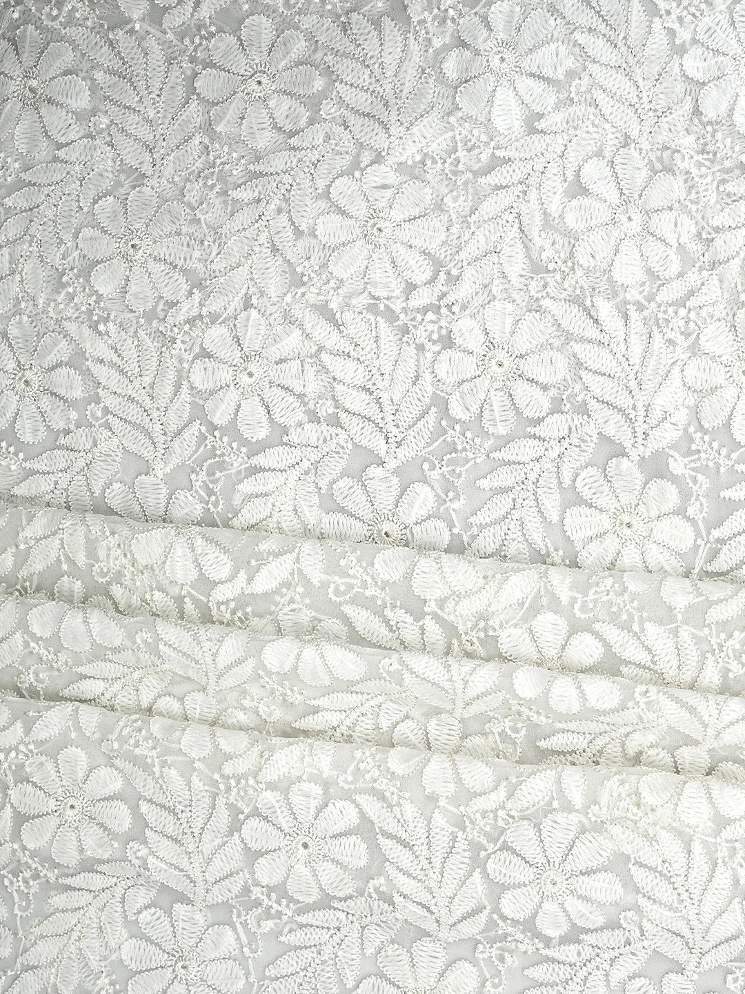 Ada Hand Embroidered White Faux Georgette Lucknowi Chikankari Unstitched Suit Piece 01A509151