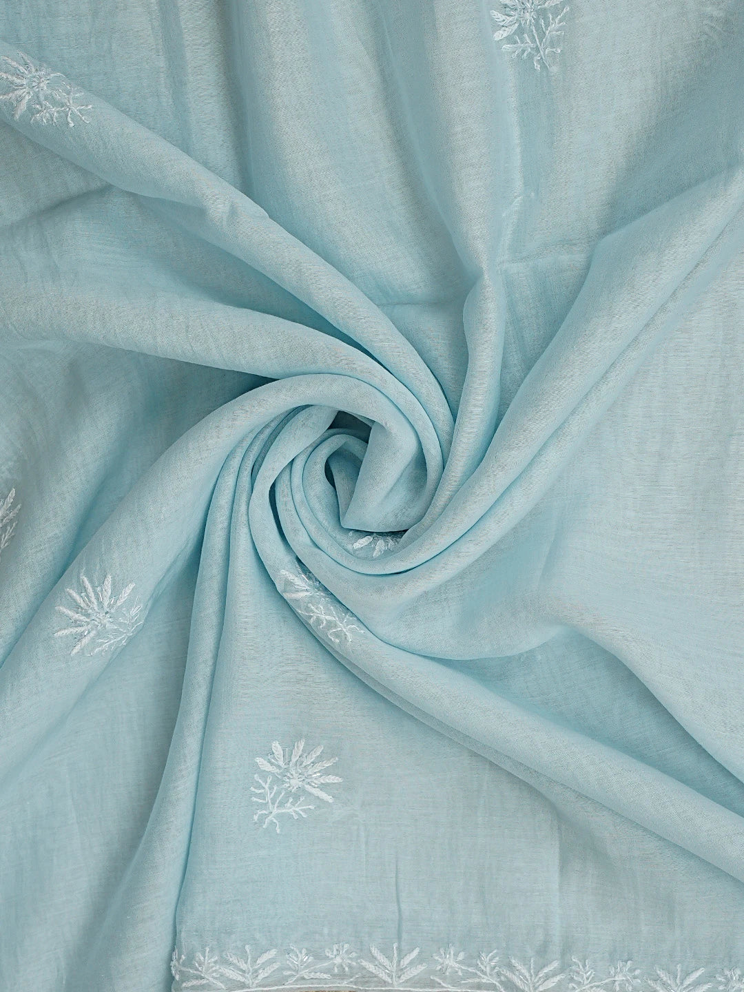 Ada Hand Embroidered Light Blue Chanderi Lucknowi Chikankari Semi Stitched A-Line Kurta Dupatta Set with Cutdana Work 01A957098