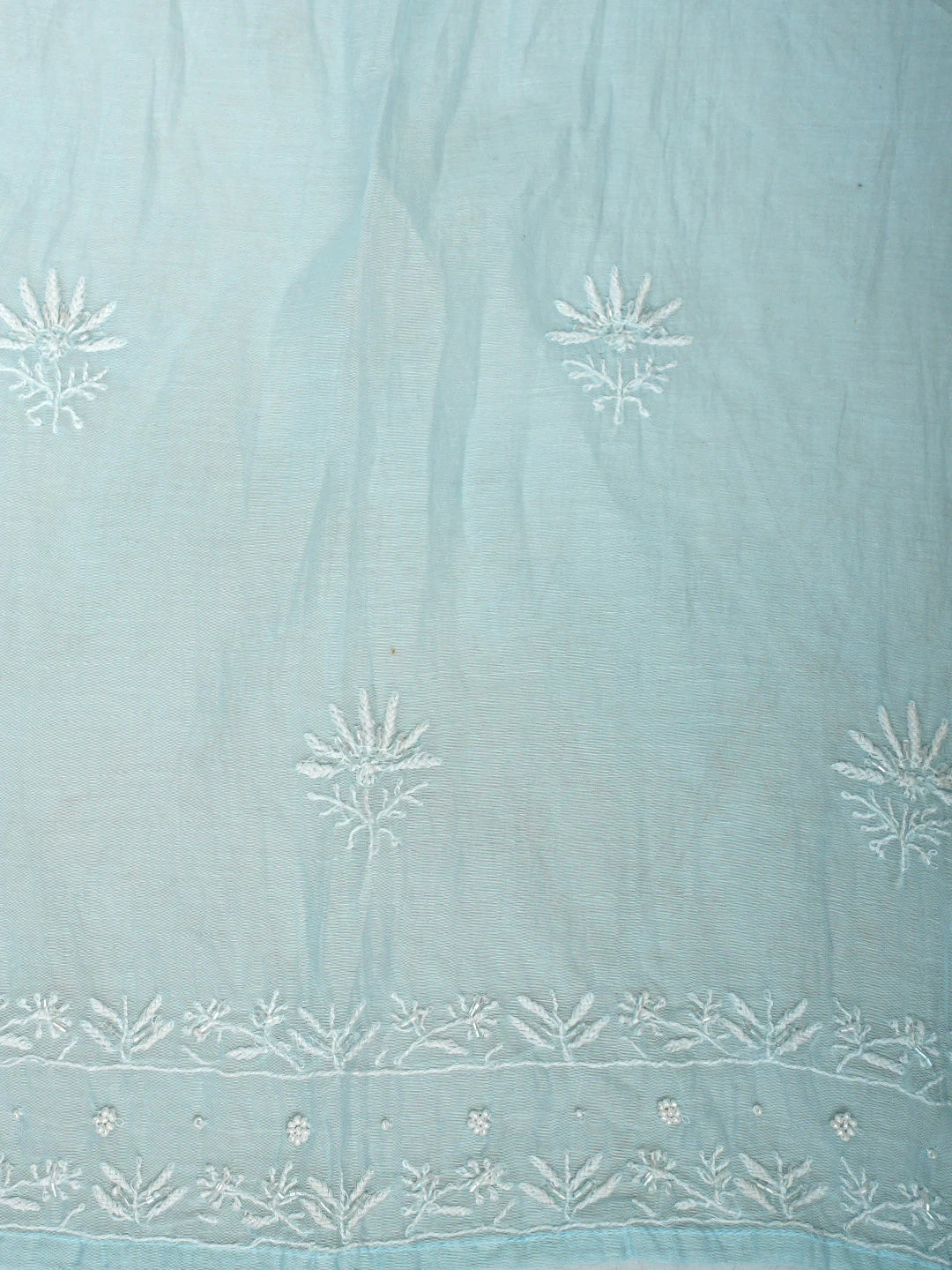 Ada Hand Embroidered Light Blue Chanderi Lucknowi Chikankari Semi Stitched A-Line Kurta Dupatta Set with Cutdana Work 01A957098