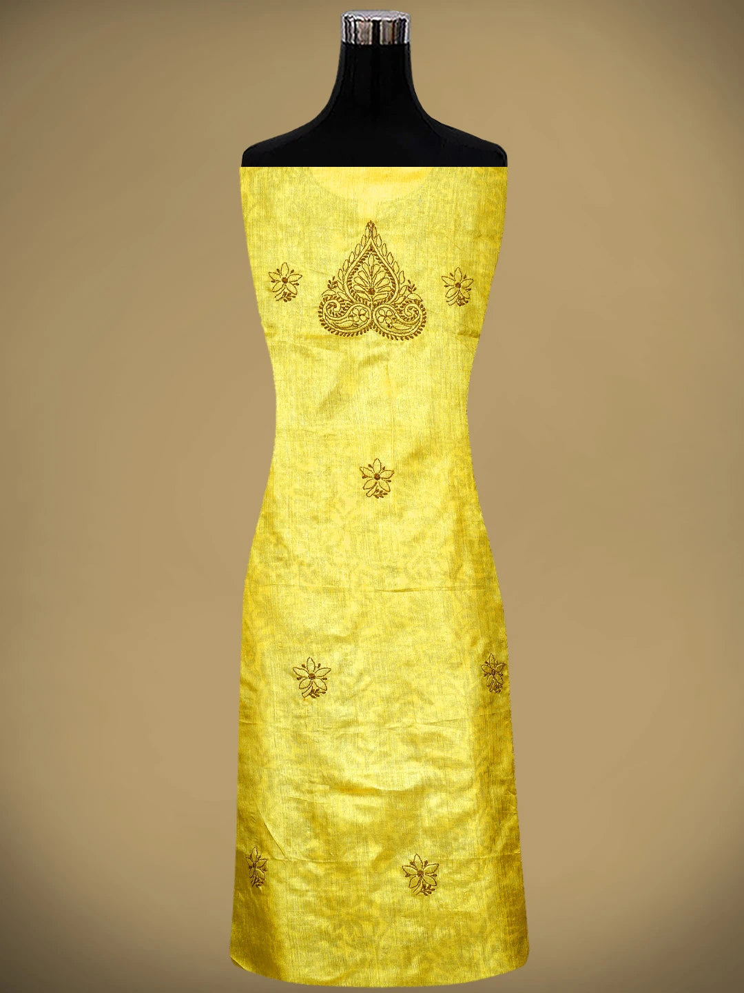 Ada Hand Embroidered Yellow Silk Lucknowi Chikankari Unstitched Suit Piece 01A965323
