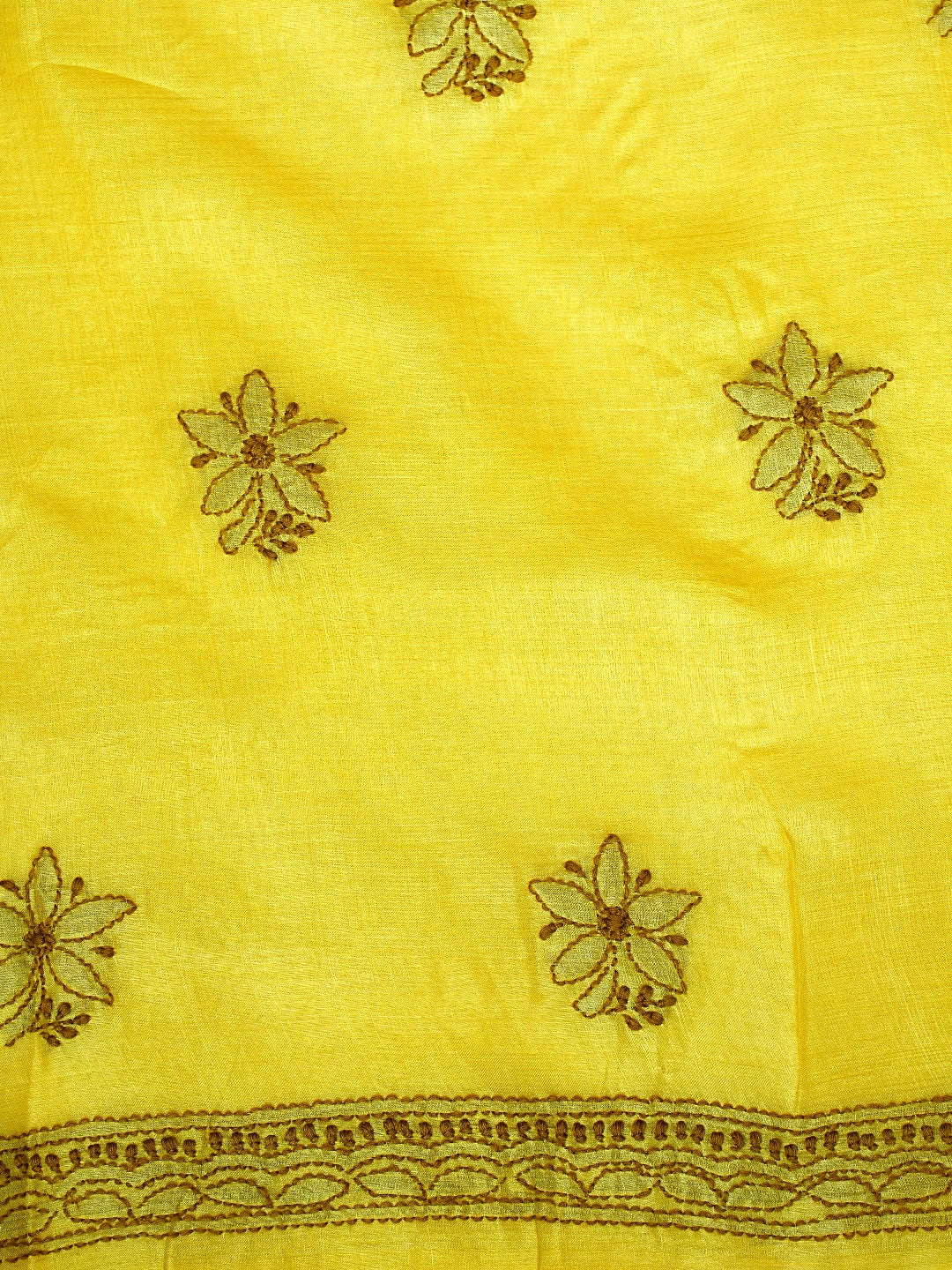 Ada Hand Embroidered Yellow Silk Lucknowi Chikankari Unstitched Suit Piece 01A965323