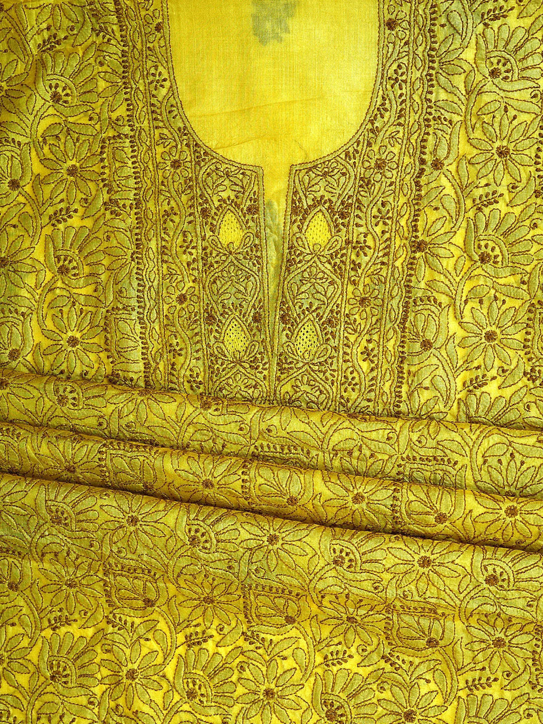 Ada Hand Embroidered Yellow Silk Lucknowi Chikankari Unstitched Suit Piece 01A965323