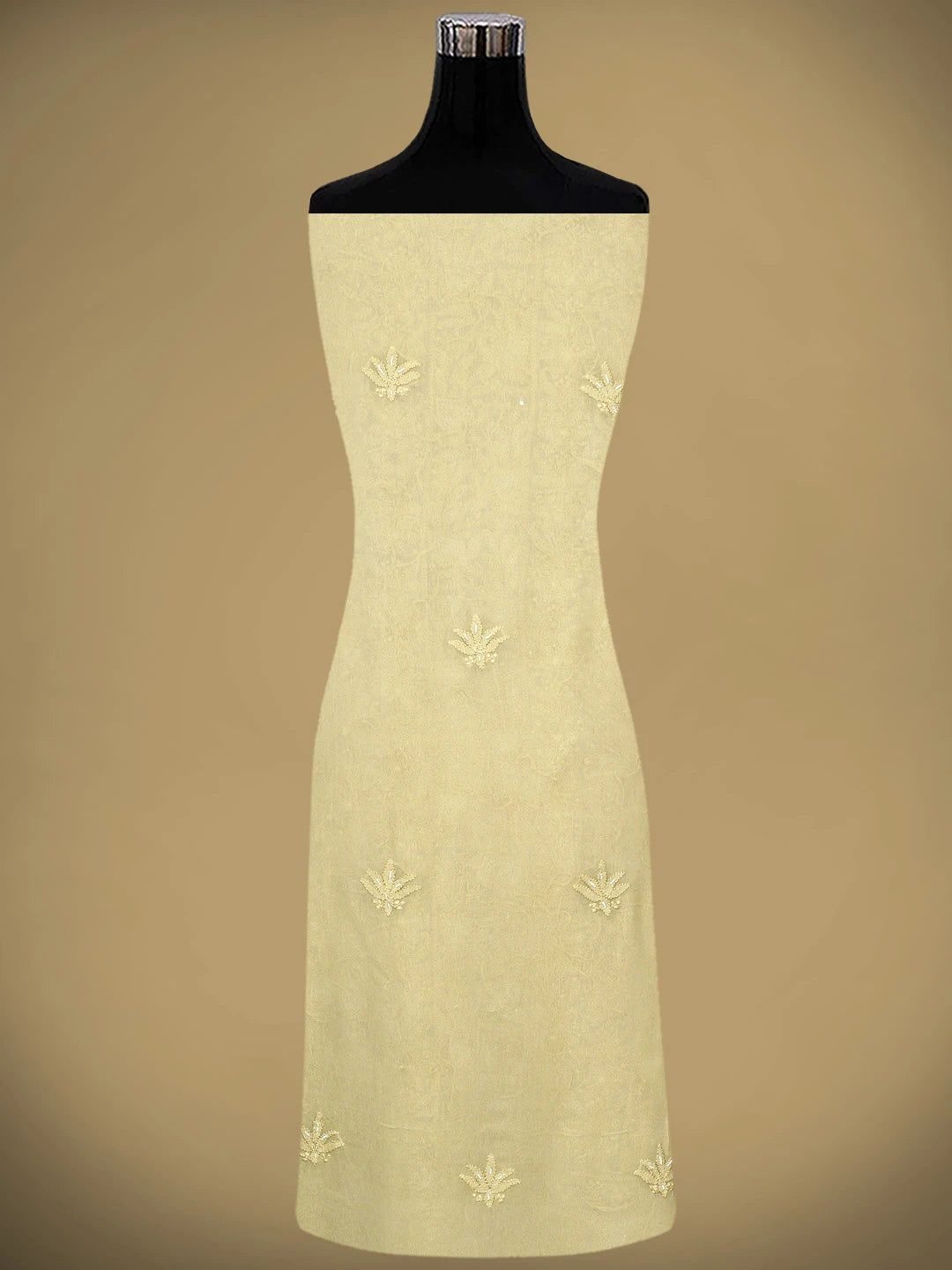Ada Hand Embroidered Sand Brown Viscose Groegette lucknowi Chikankari Unstitched Kurta Dupatta Set With Zari Work 01A957743