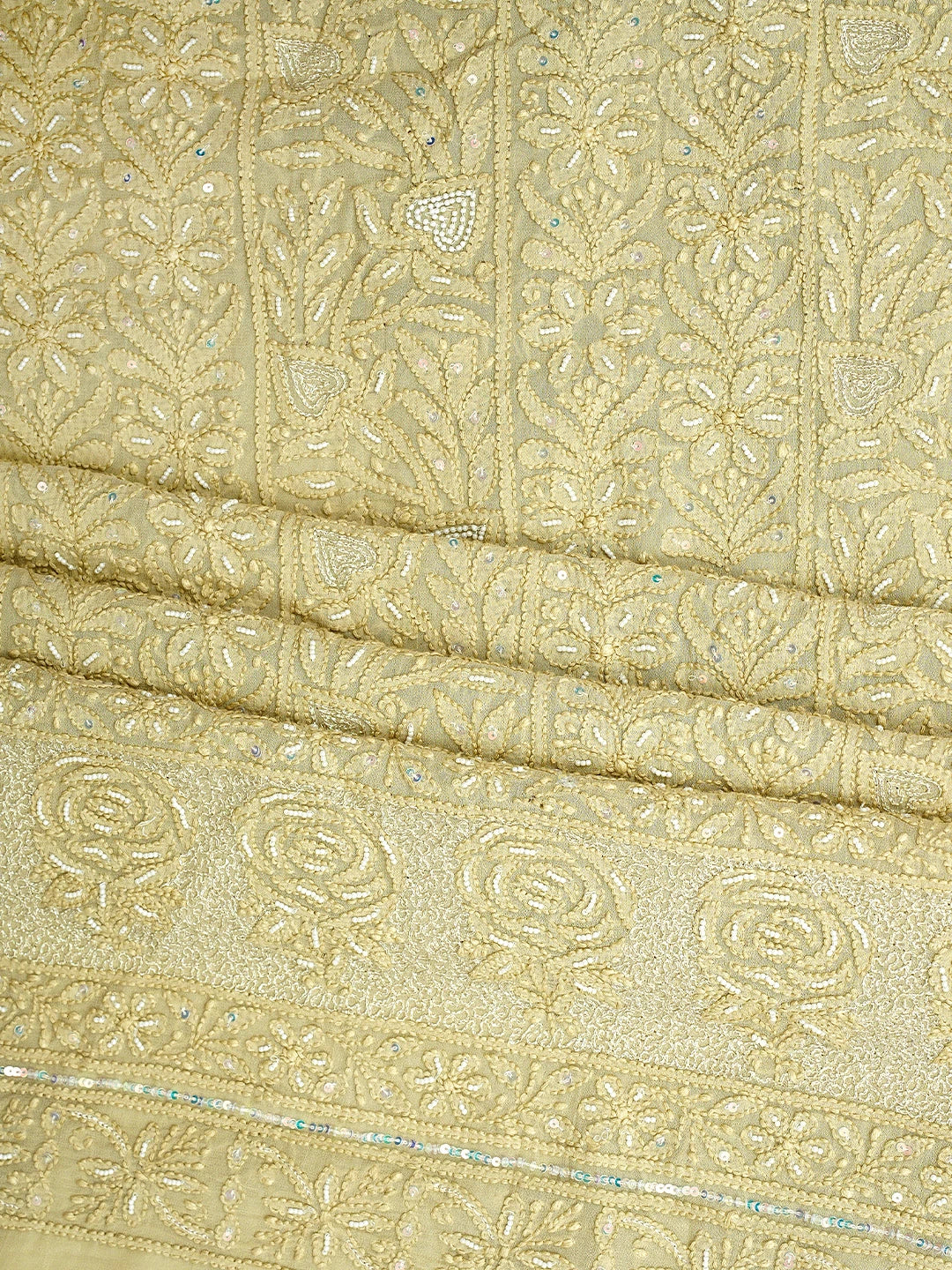 Ada Hand Embroidered Sand Brown Viscose Groegette lucknowi Chikankari Unstitched Kurta Dupatta Set With Zari Work 01A957743