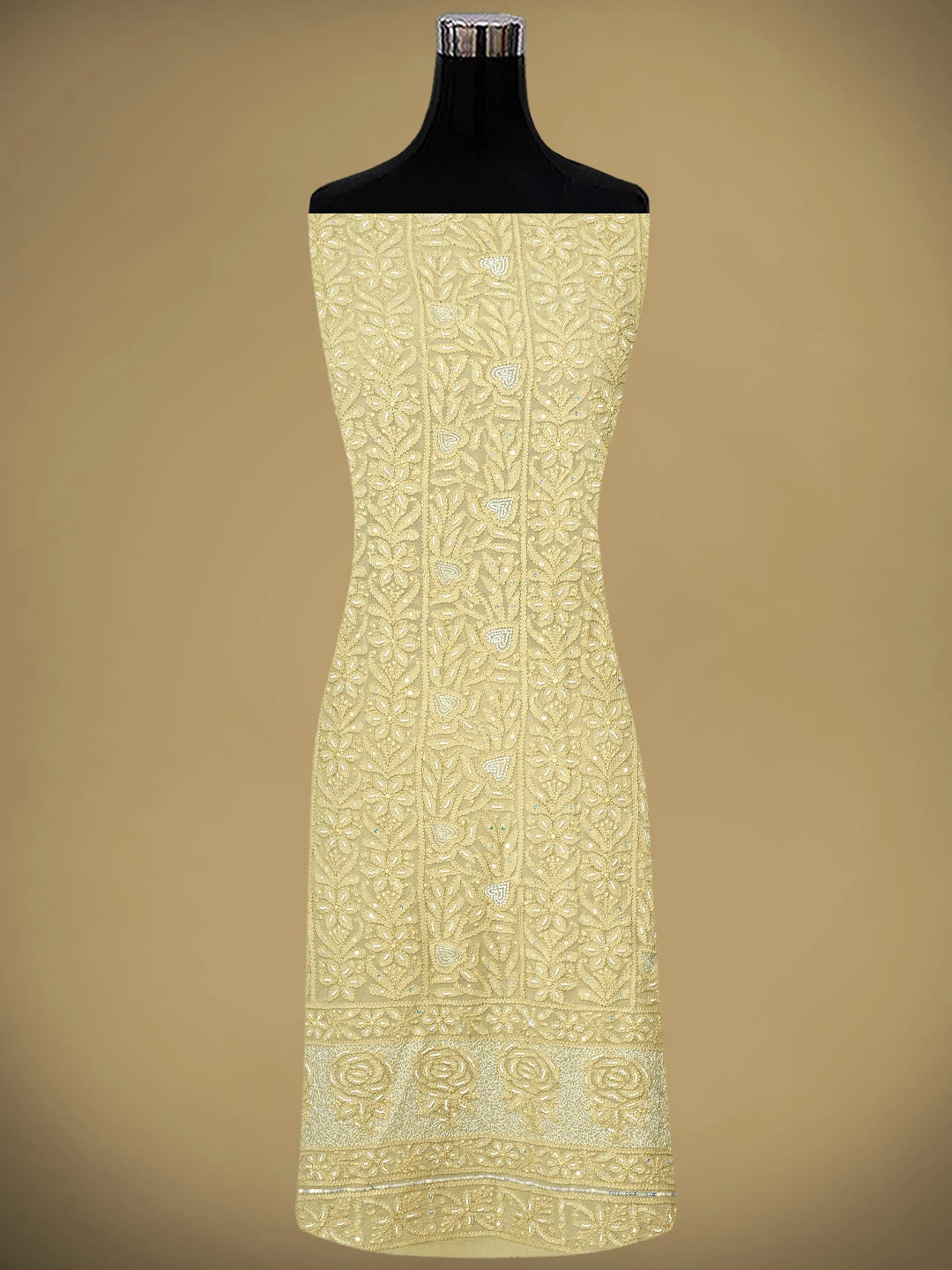 Ada Hand Embroidered Sand Brown Viscose Groegette lucknowi Chikankari Unstitched Kurta Dupatta Set With Zari Work 01A957743