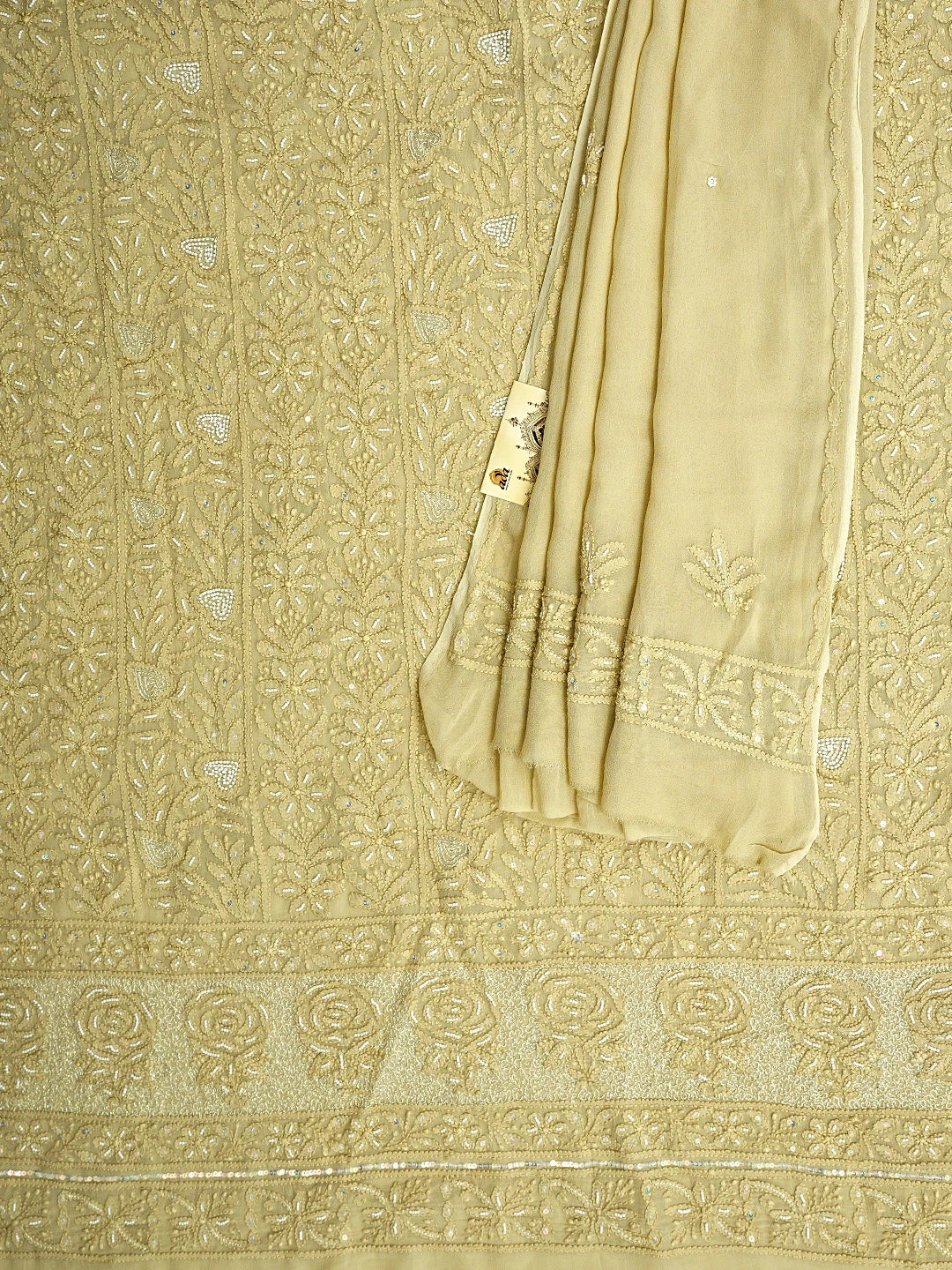Ada Hand Embroidered Sand Brown Viscose Groegette lucknowi Chikankari Unstitched Kurta Dupatta Set With Zari Work 01A957743