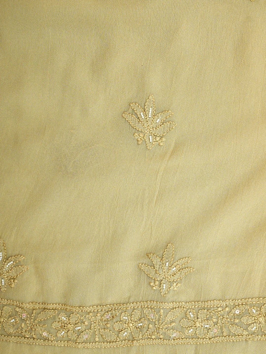 Ada Hand Embroidered Sand Brown Viscose Groegette lucknowi Chikankari Unstitched Kurta Dupatta Set With Zari Work 01A957743