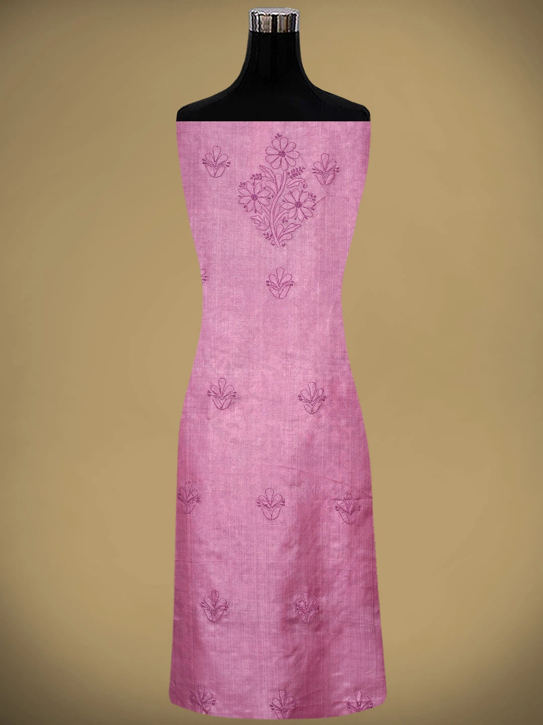 Ada Hand Embroidered Taffy Pink Silk Lucknowi Chikankari Unstitched Suit Piece 01A965514