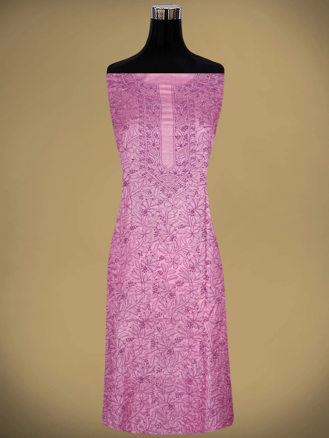 Ada Hand Embroidered Taffy Pink Silk Lucknowi Chikankari Unstitched Suit Piece 01A965514