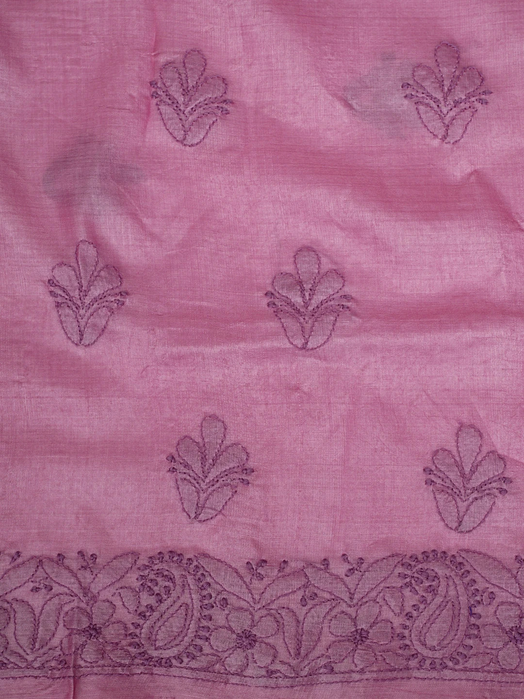 Ada Hand Embroidered Taffy Pink Silk Lucknowi Chikankari Unstitched Suit Piece 01A965514