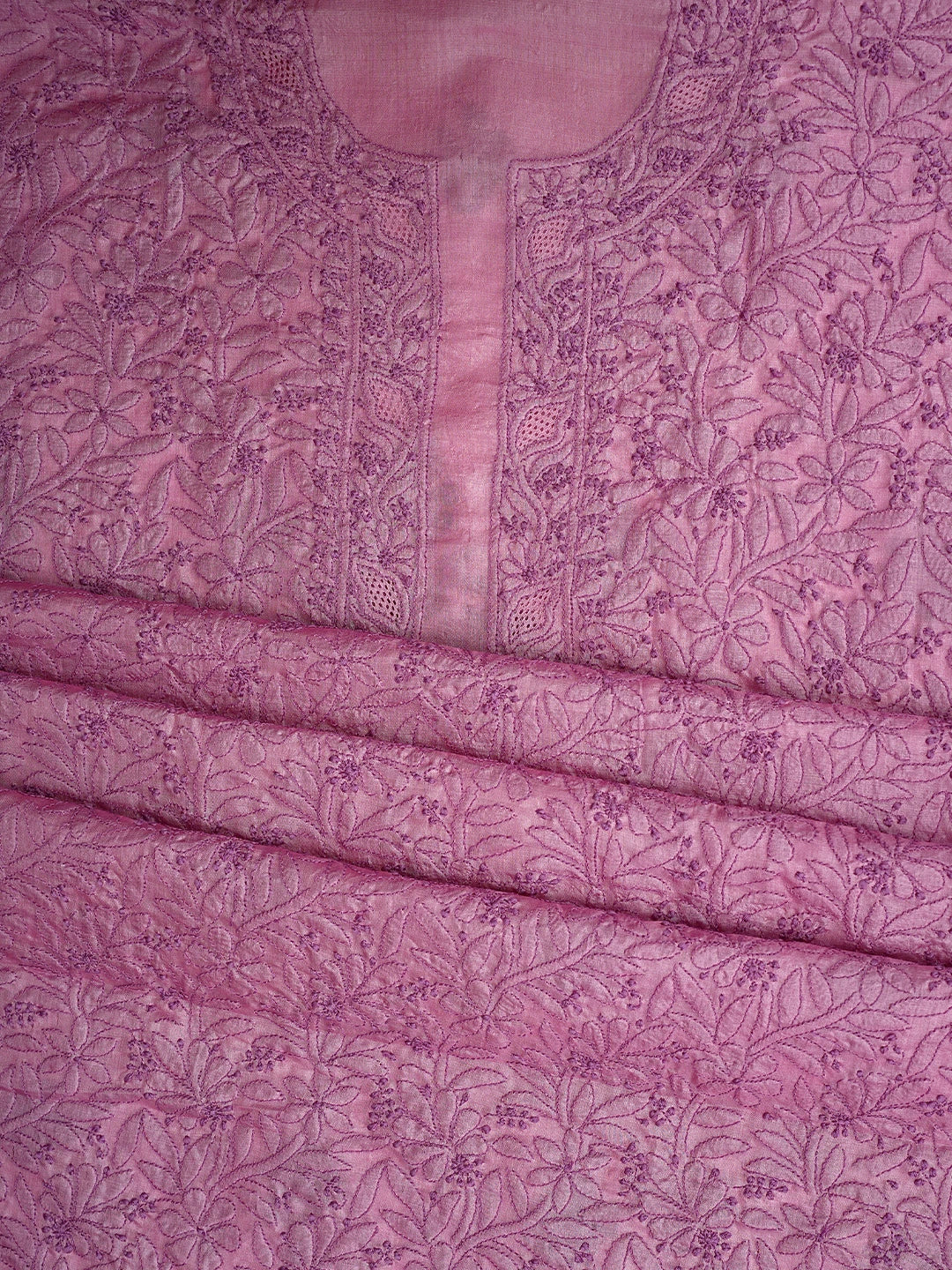Ada Hand Embroidered Taffy Pink Silk Lucknowi Chikankari Unstitched Suit Piece 01A965514