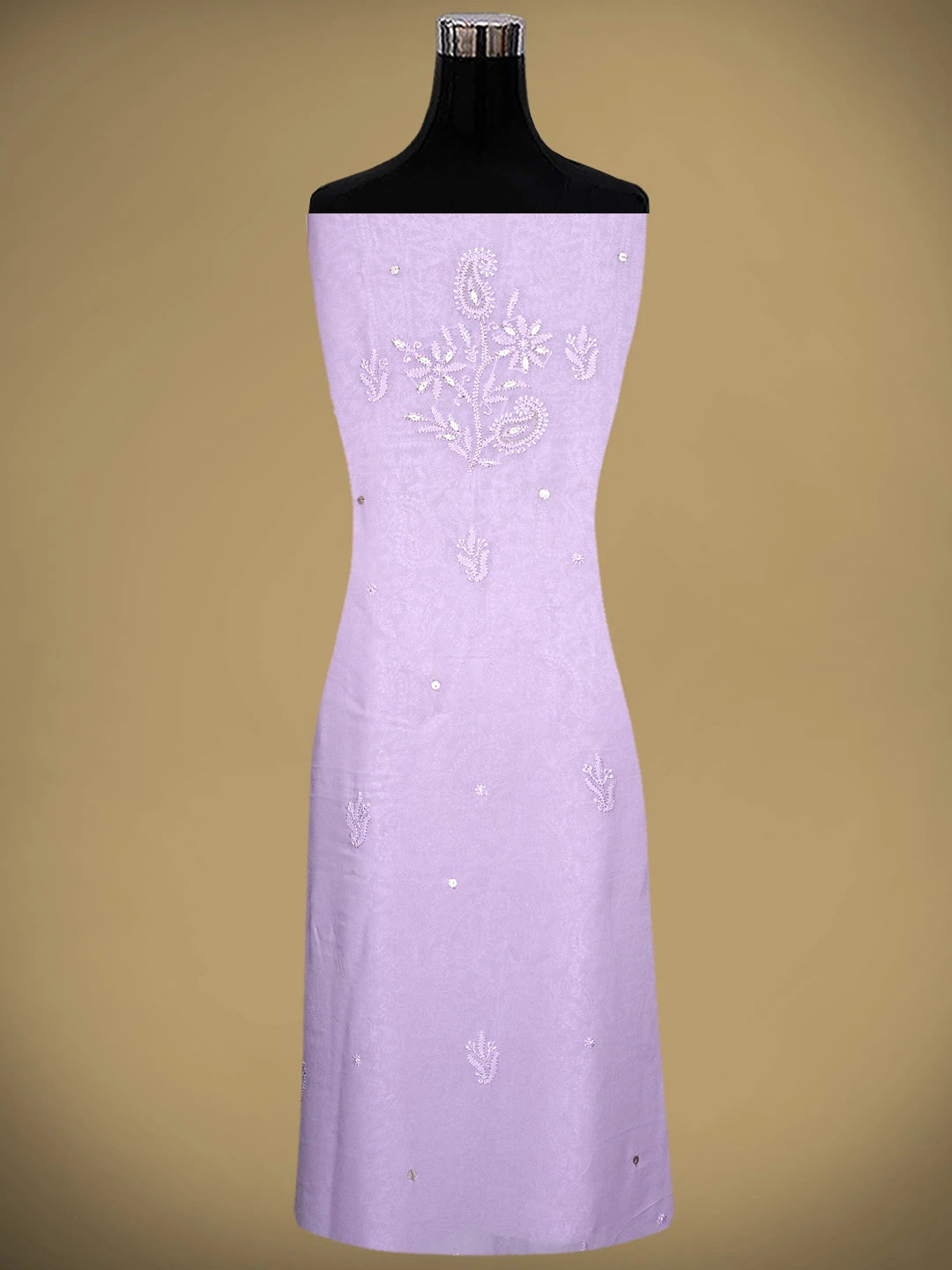 Ada Hand Embroidered Lavender Viscose Groegette lucknowi Chikankari Unstitched Kurta Dupatta Set With Gota Patti Work 01A962553