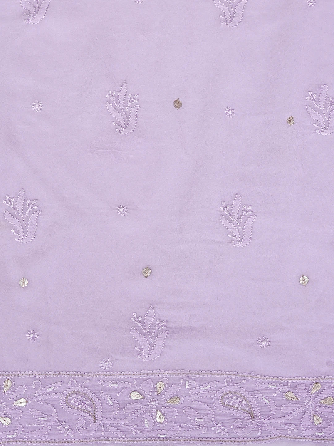 Ada Hand Embroidered Lavender Viscose Groegette lucknowi Chikankari Unstitched Kurta Dupatta Set With Gota Patti Work 01A962553