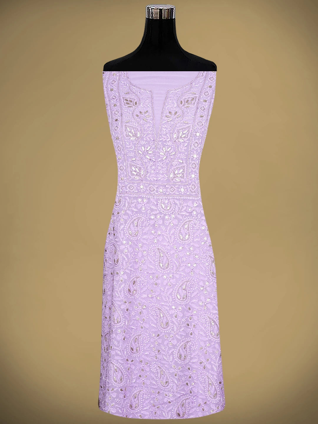 Ada Hand Embroidered Lavender Viscose Groegette lucknowi Chikankari Unstitched Kurta Dupatta Set With Gota Patti Work 01A962553