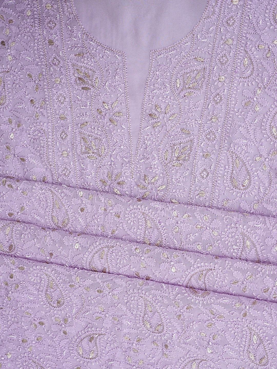 Ada Hand Embroidered Lavender Viscose Groegette lucknowi Chikankari Unstitched Kurta Dupatta Set With Gota Patti Work 01A962553