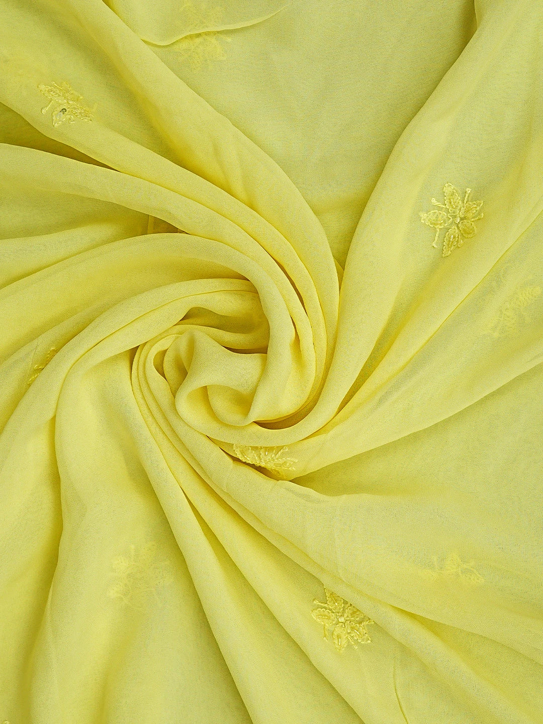 Ada Hand Embroidered Lemon Viscose Groegette lucknowi Chikankari Unstitched Kurta Dupatta Set With Zari Work 01A795848