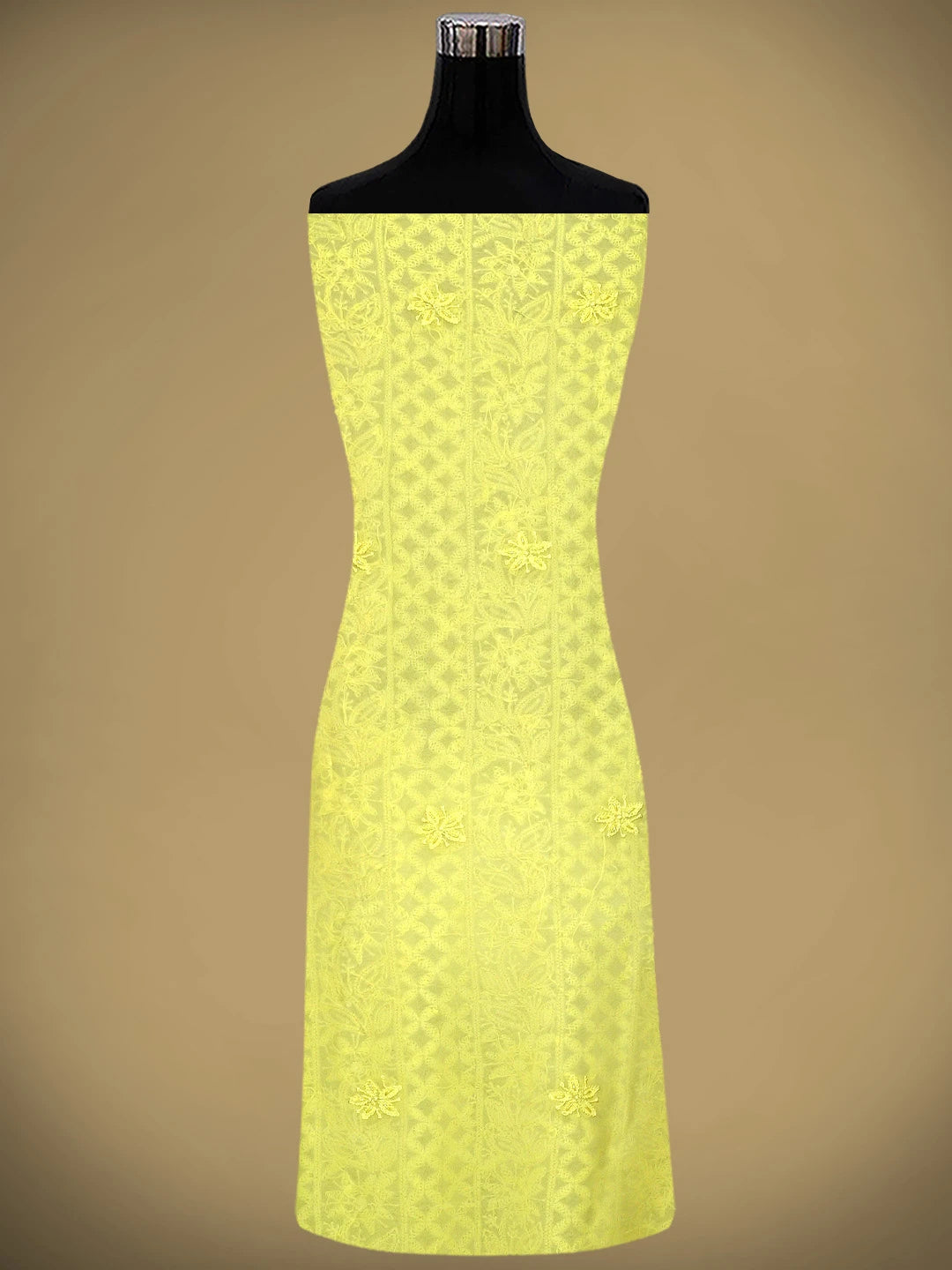 Ada Hand Embroidered Lemon Viscose Groegette lucknowi Chikankari Unstitched Kurta Dupatta Set With Zari Work 01A795848