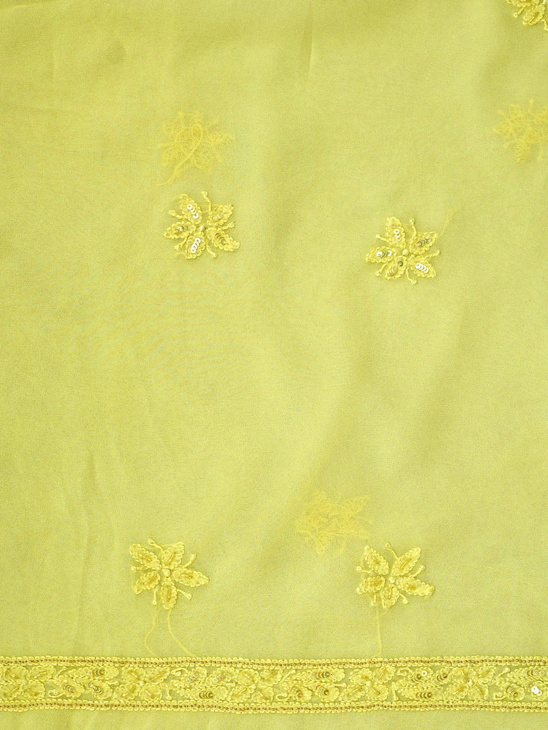 Ada Hand Embroidered Lemon Viscose Groegette lucknowi Chikankari Unstitched Kurta Dupatta Set With Zari Work 01A795848